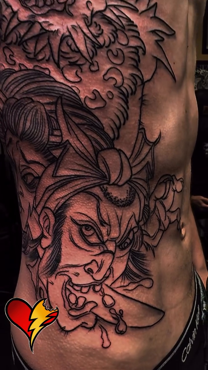 Japanese demons and mythical creatures japanese irezumi tattoo by Joe Capobianco, New Haven, Connecticut