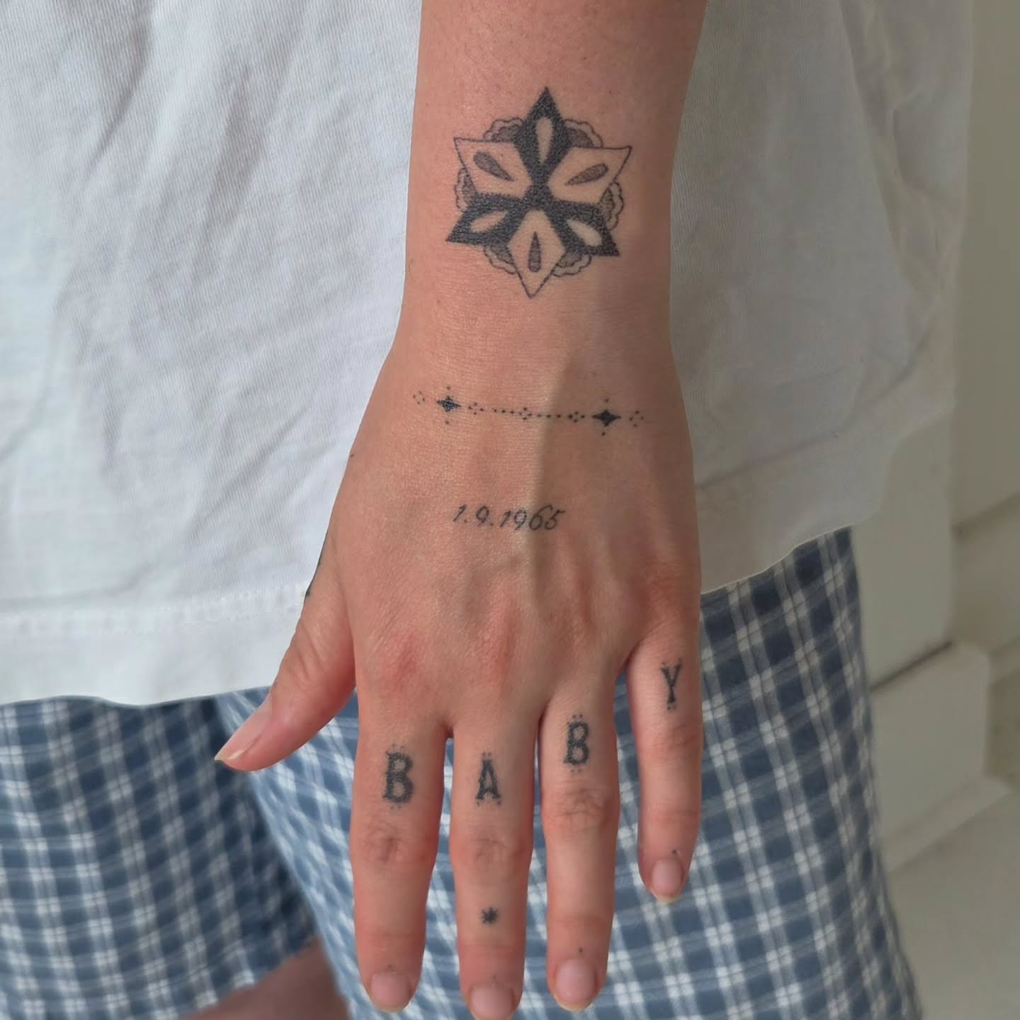 Geometric design geometric tattoo on the hand by jules tattoos