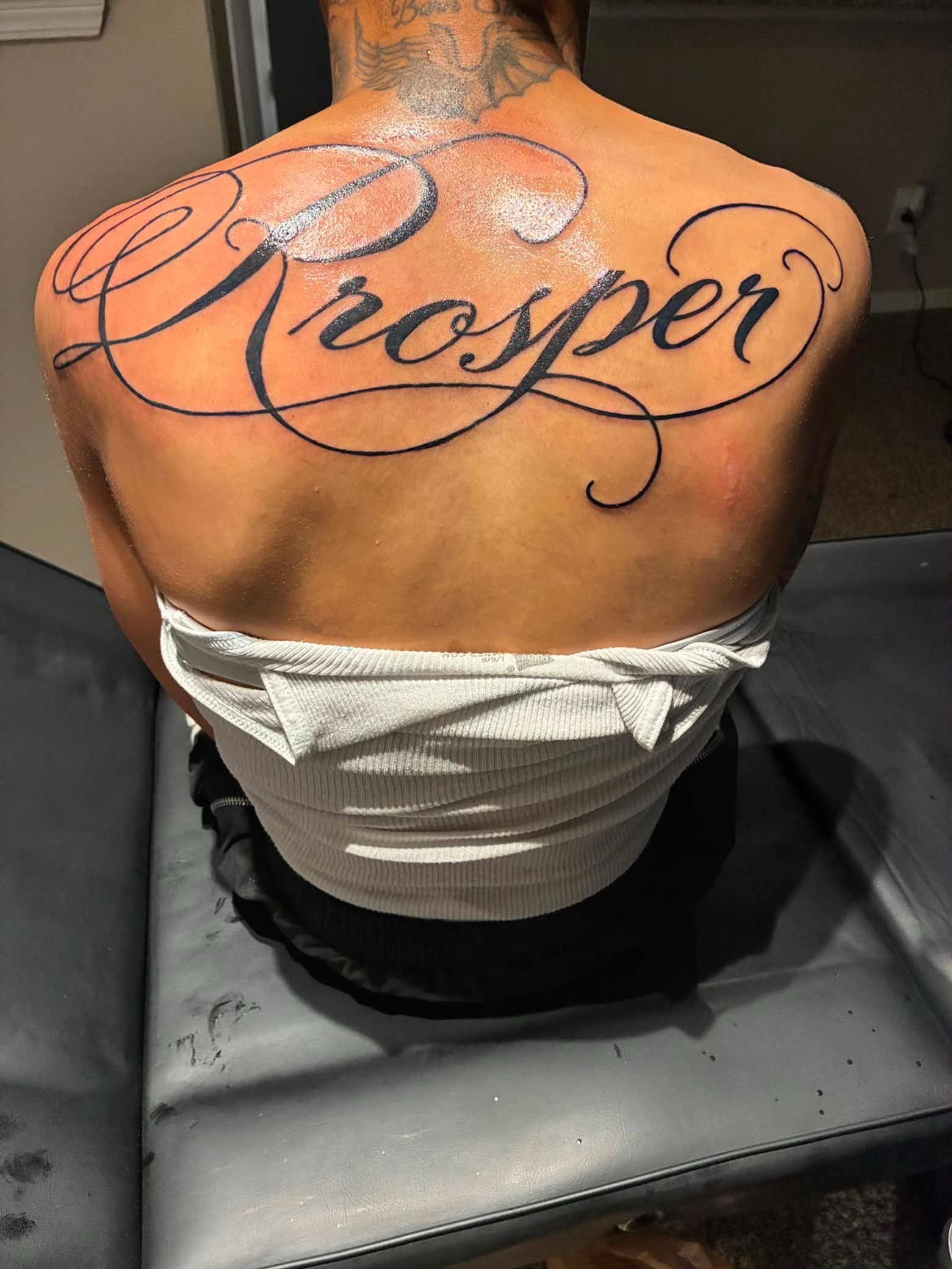 Script lettering lettering script tattoo on the back by @tatzbythadon