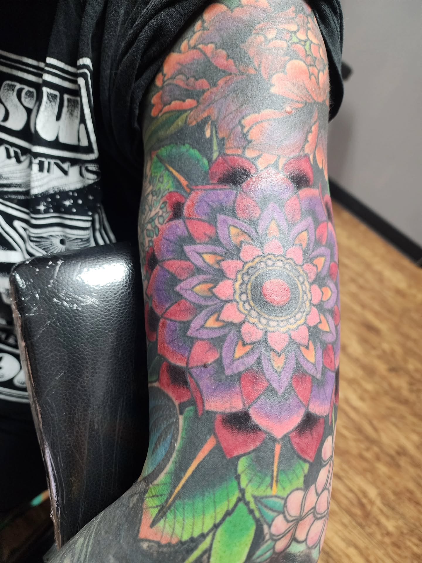 Floral mandala new school tattoo on the forearm by Meggalodon 🖤 (Meggan Rose)