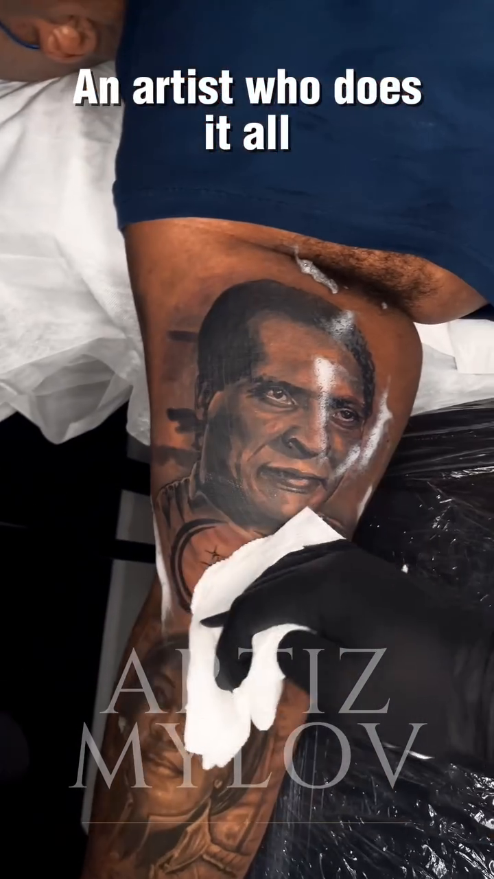 Portrait of a man realism tattoo by Love