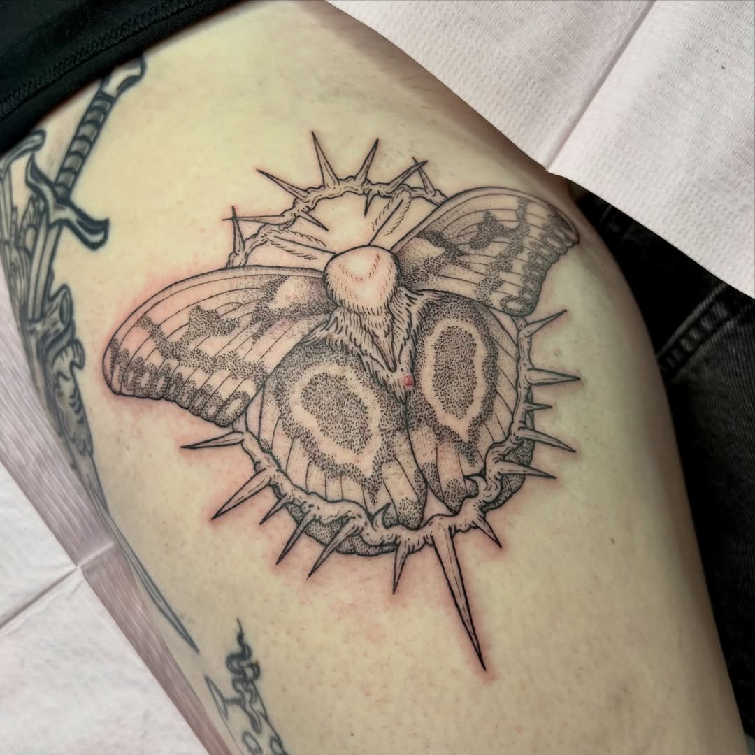 Tattoo by @softcorehorror — dotwork, black_and_grey