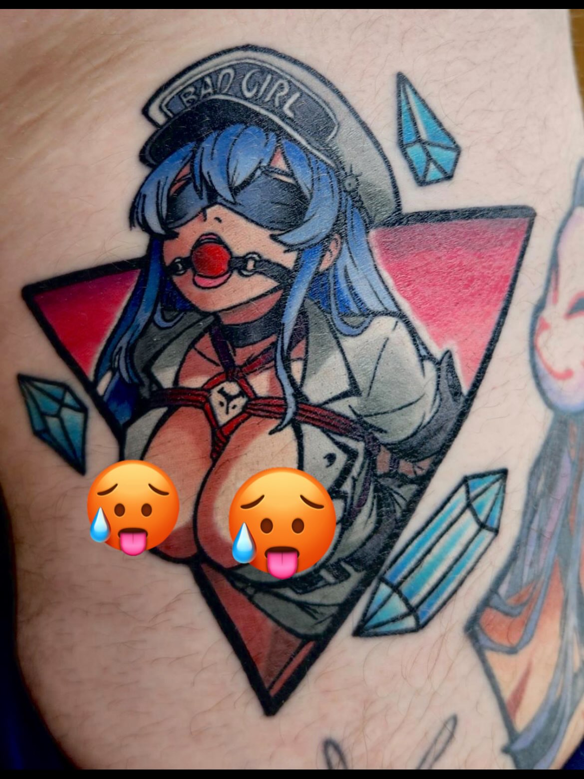 Anime character anime tattoo on the upper arm by Austin Young