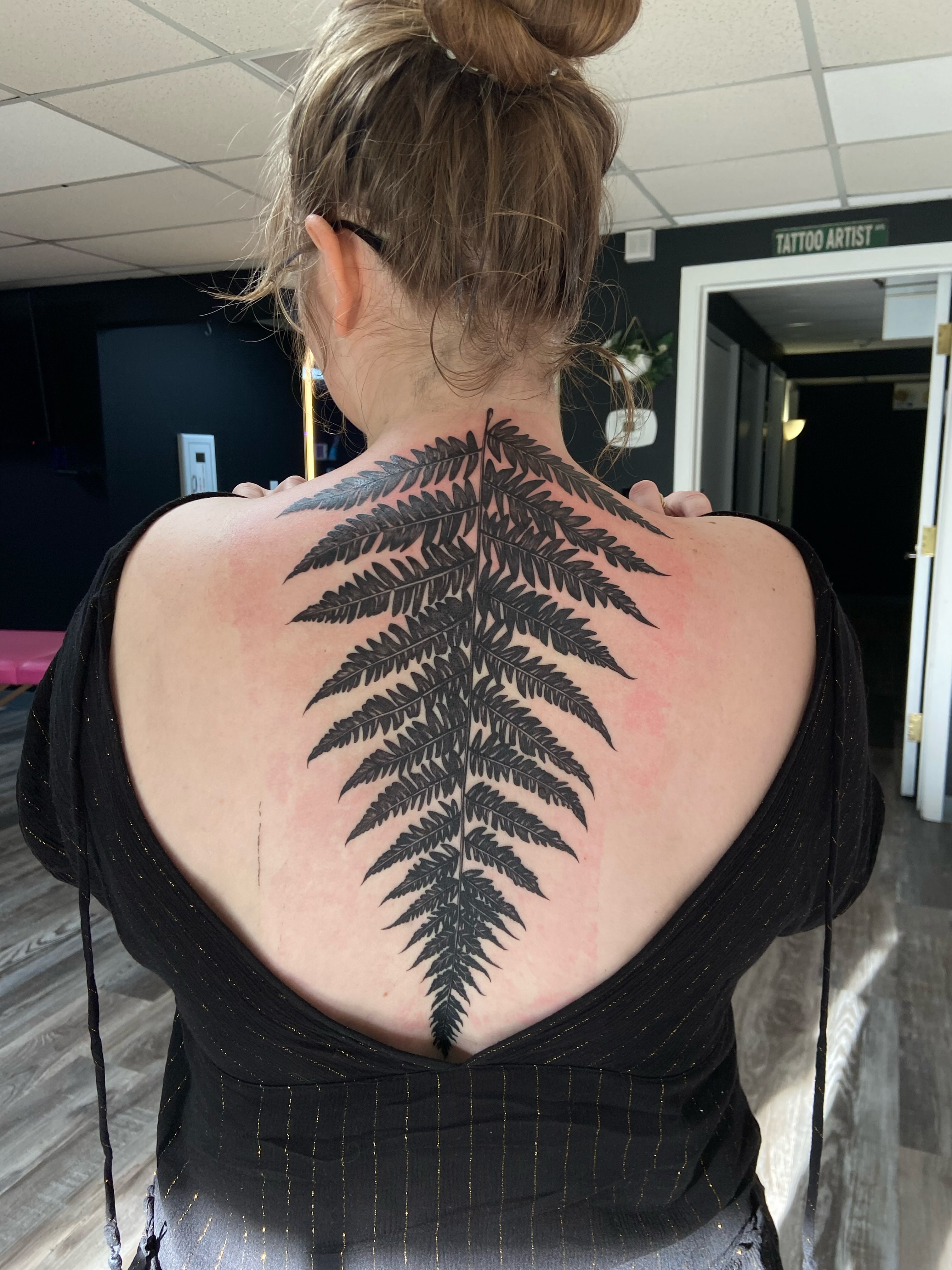 Fern black and grey tattoo on the back by ✶ teryn ✶, Akron, Ohio