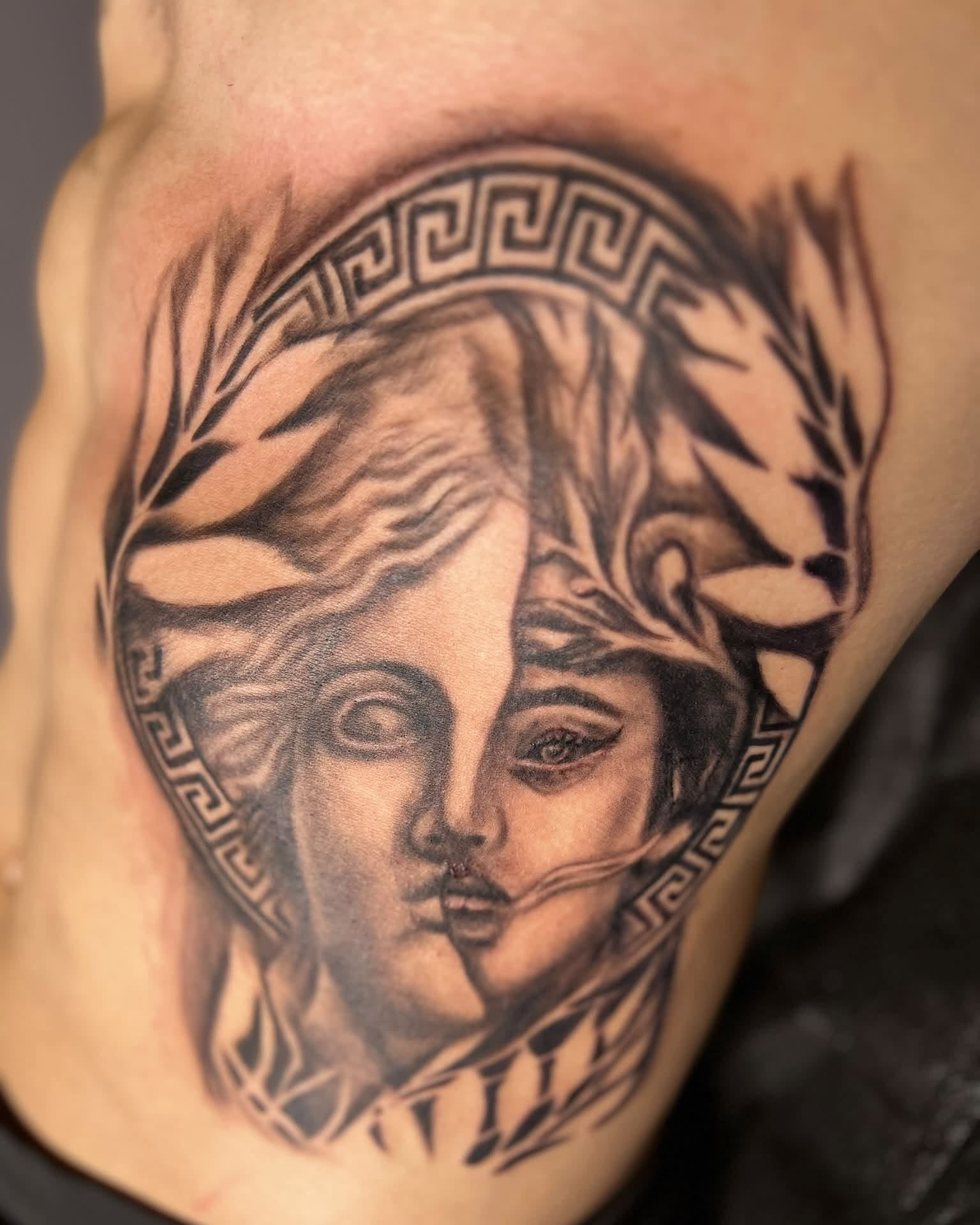 Woman's face realism tattoo on the chest by Don Juan Ink Therapy, Jamesburg, New Jersey