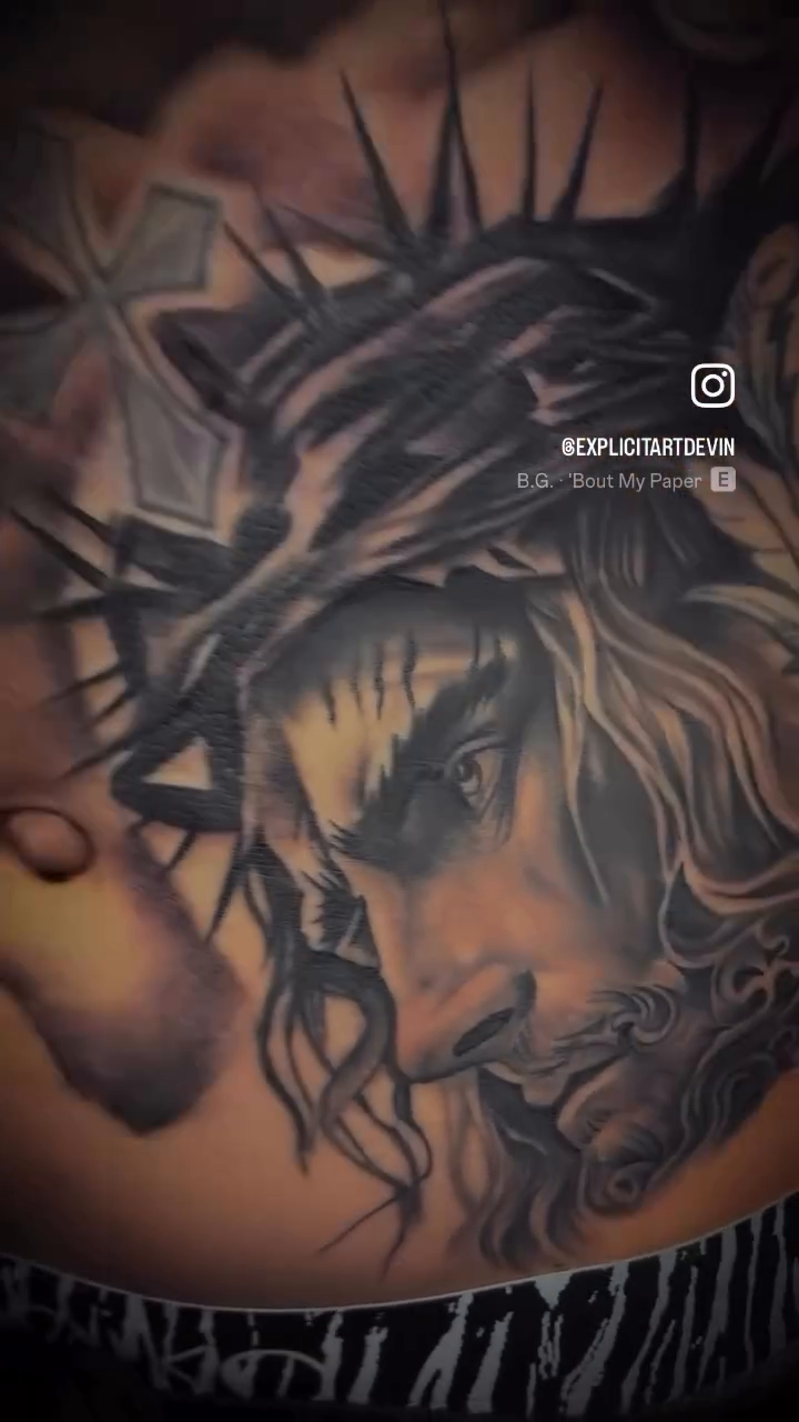 Jesus Christ and Virgin Mary realism tattoo by Devin Johnson, Forest Park, Georgia