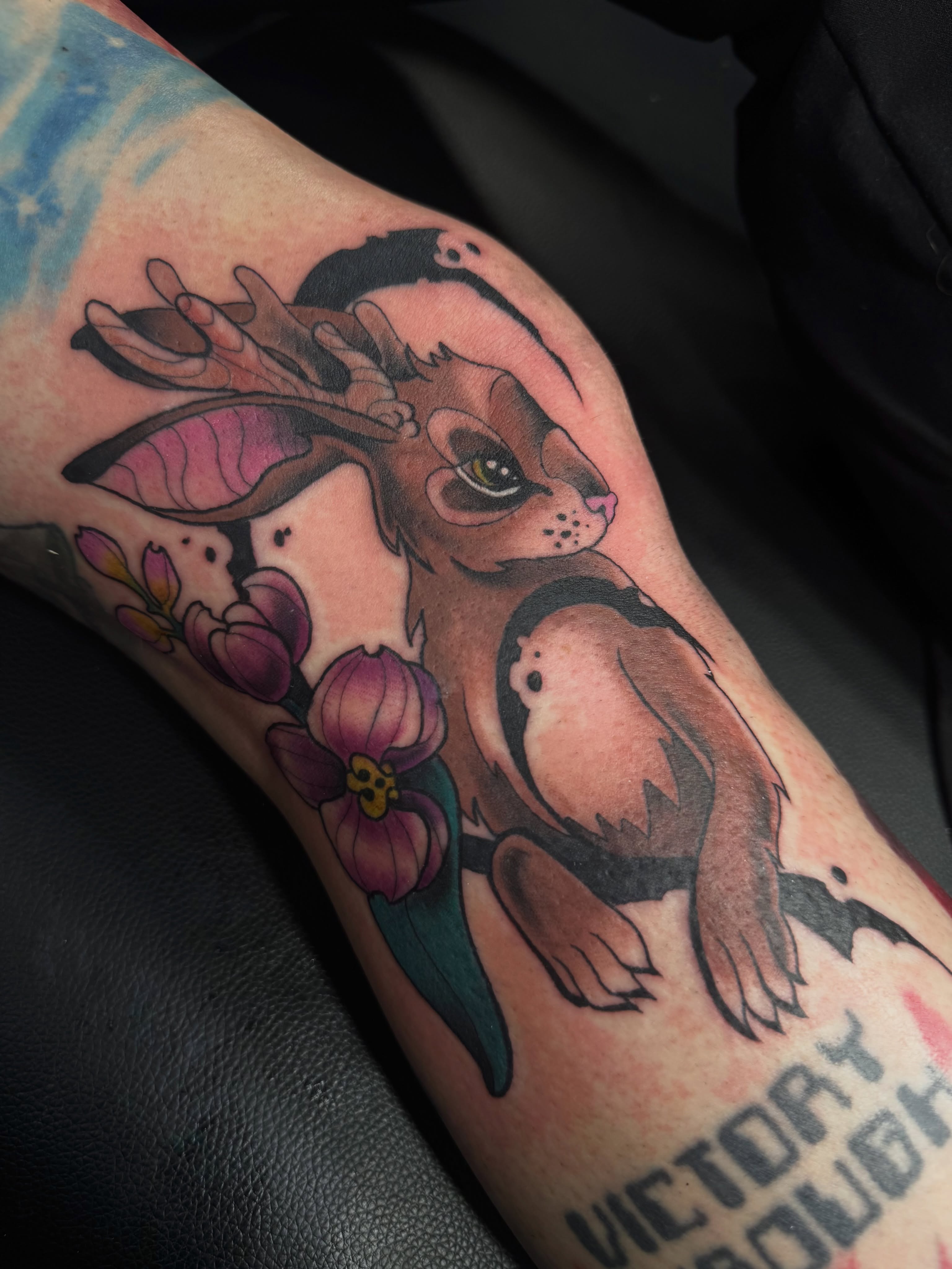 Deer and flowers American traditional tattoo on the forearm by Mags🗡️