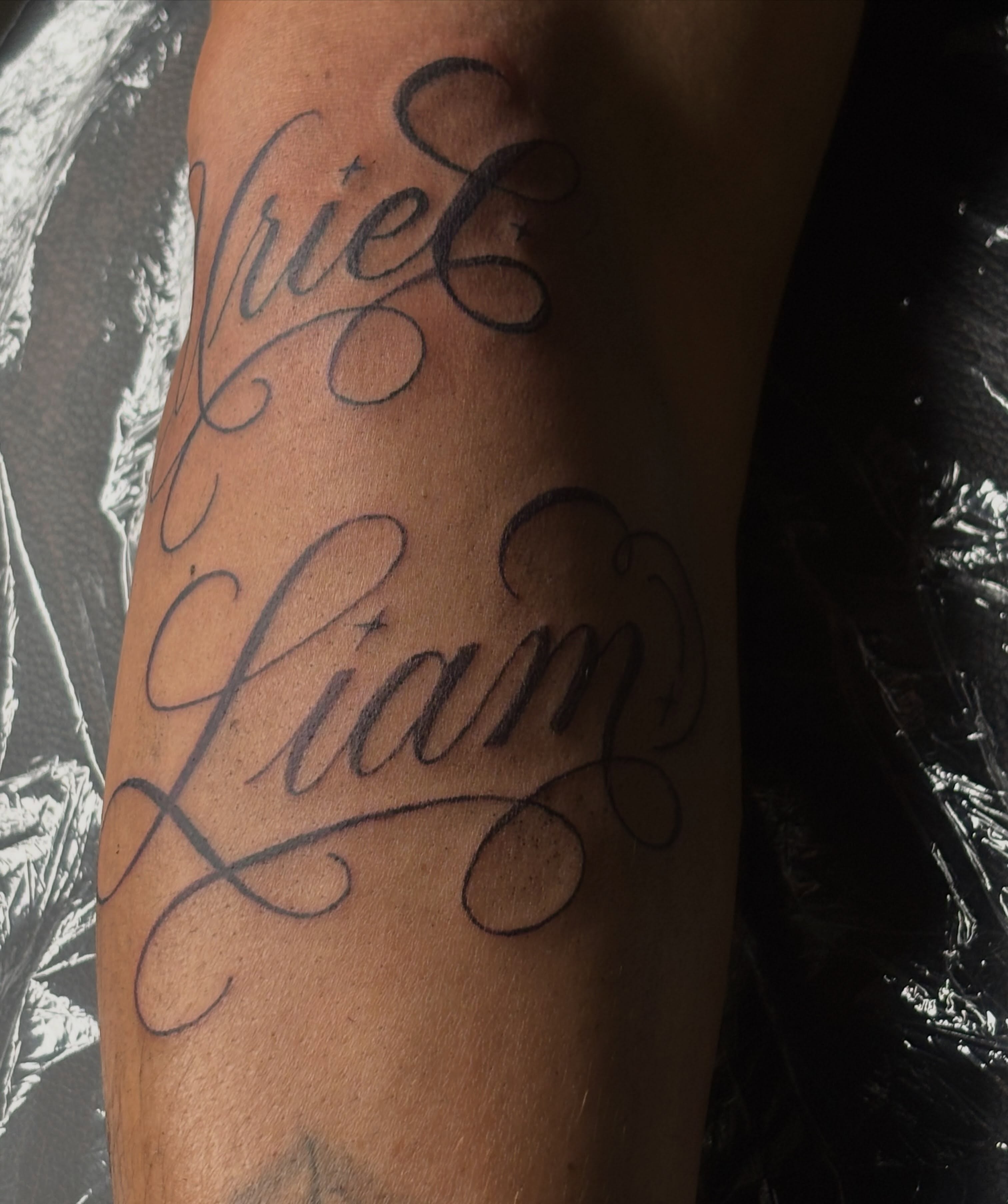 Script lettering lettering script tattoo on the forearm by Las Vegas Tattoo Artist ๐ฒโ๏ธ