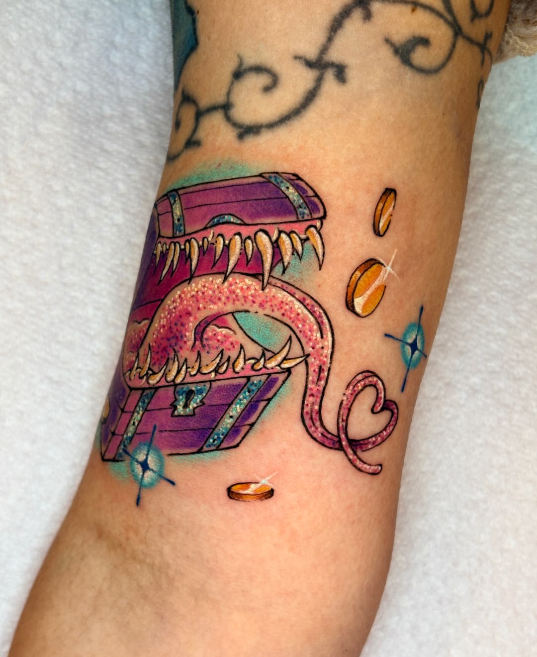 Octopus slot machine new school tattoo on the forearm by jo, Wichita, Kansas