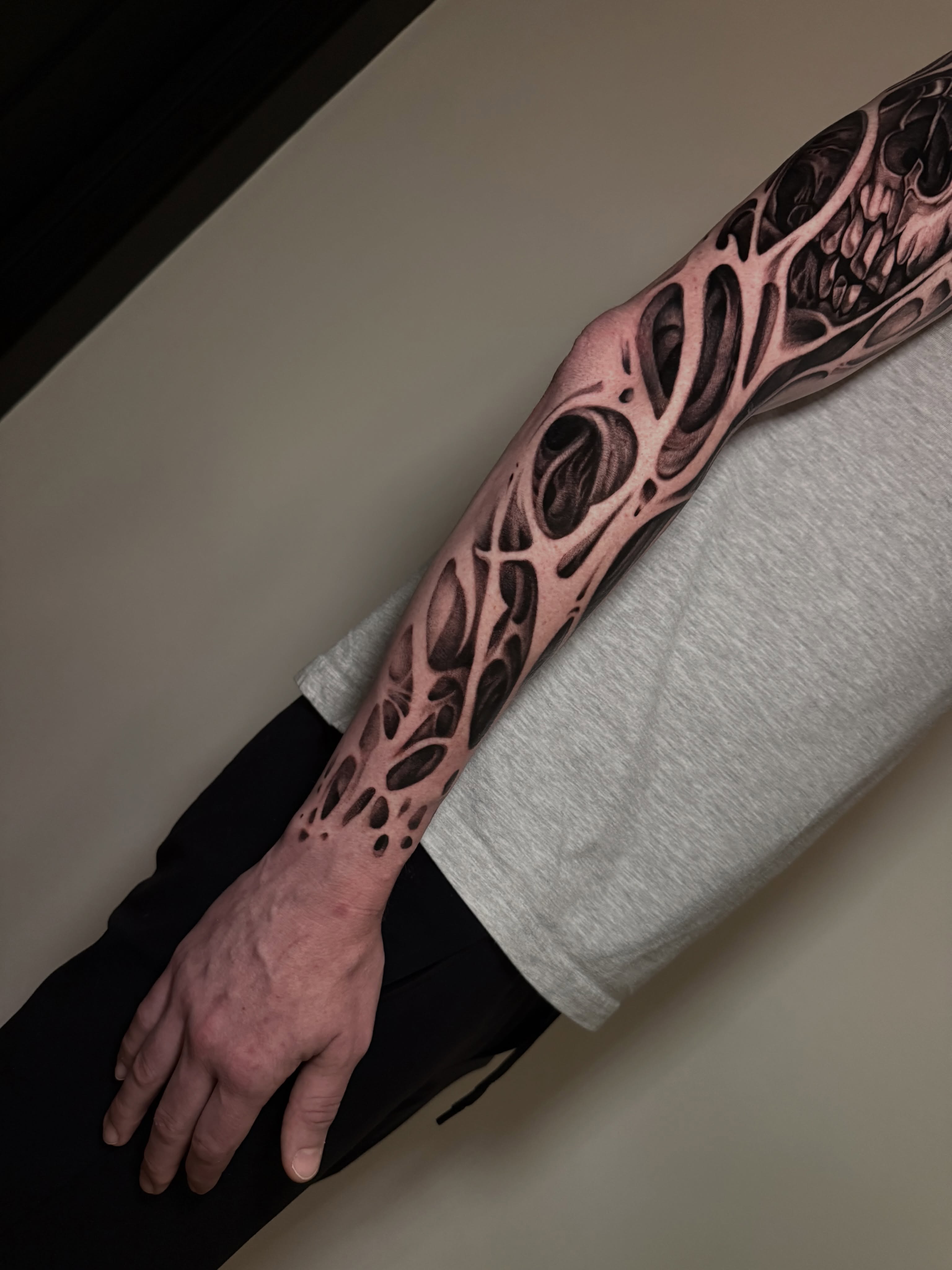 Abstract organic structure geometric tattoo on the forearm by Michelle Carlton