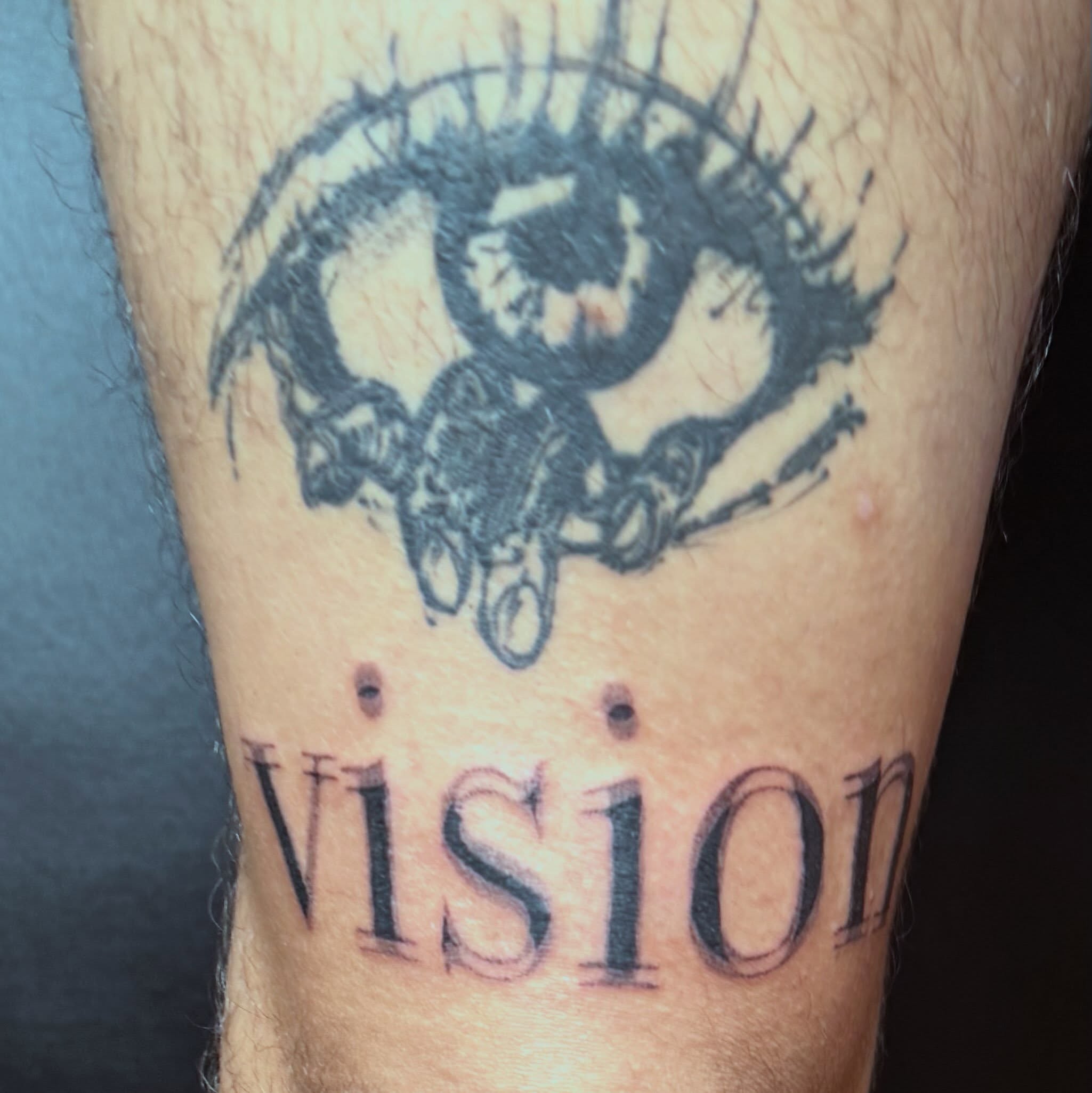 Eye and scorpion black and grey tattoo on the forearm by Taeyeon▪️Tattoos are literature🇰🇷