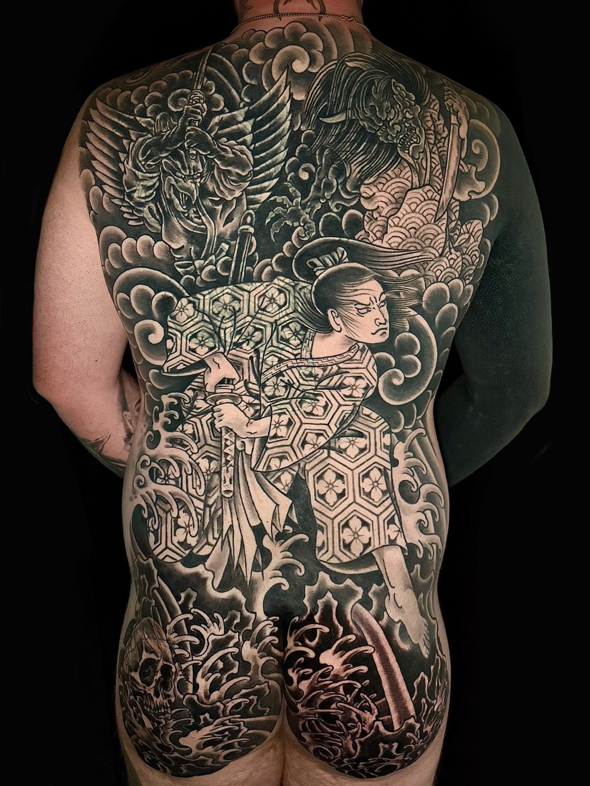 Tattoo by @luckybunnytat2 — japanese_irezumi, black_and_grey