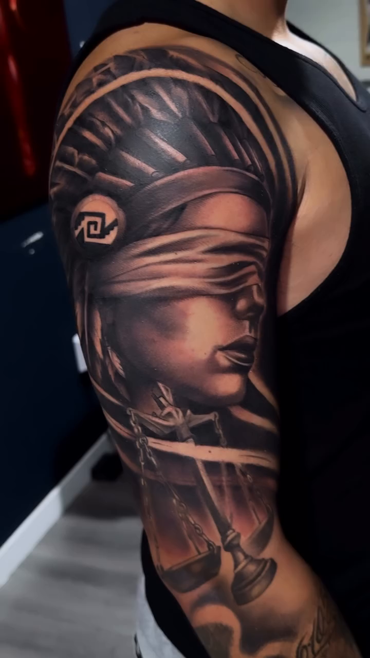 Lady Justice realism tattoo by Danny Aceves ✨ San Diego tattoo artist