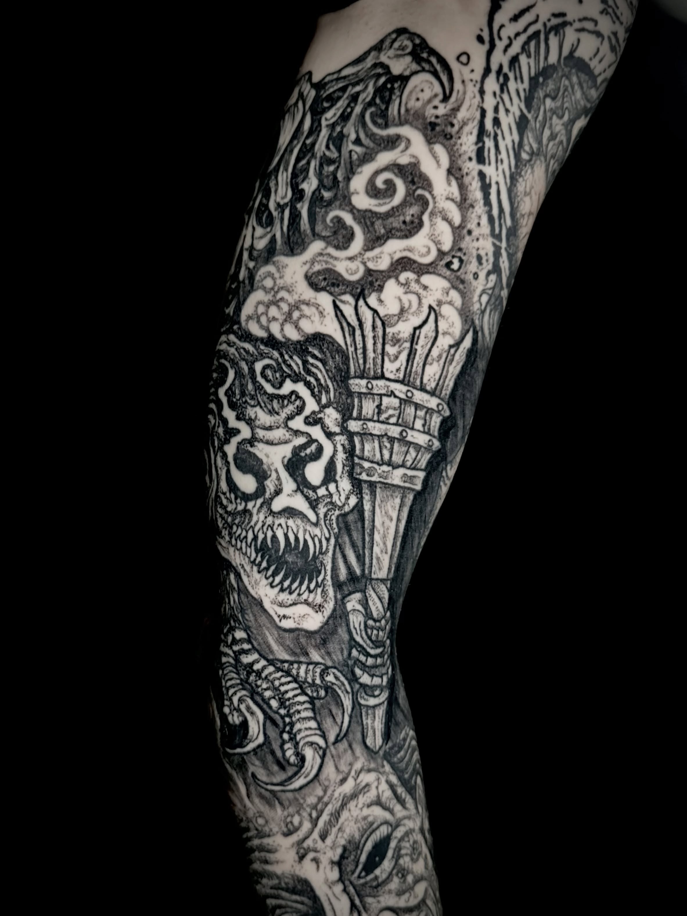Tattoo by @crow_durany_art — black_and_grey, dotwork