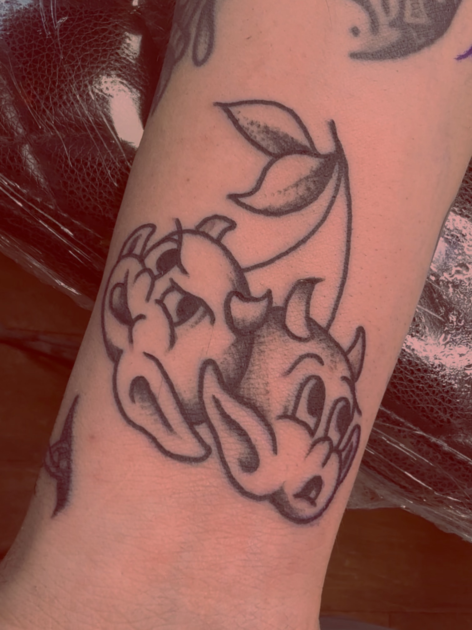 Bulls black and grey tattoo on the forearm by Ramón Silva