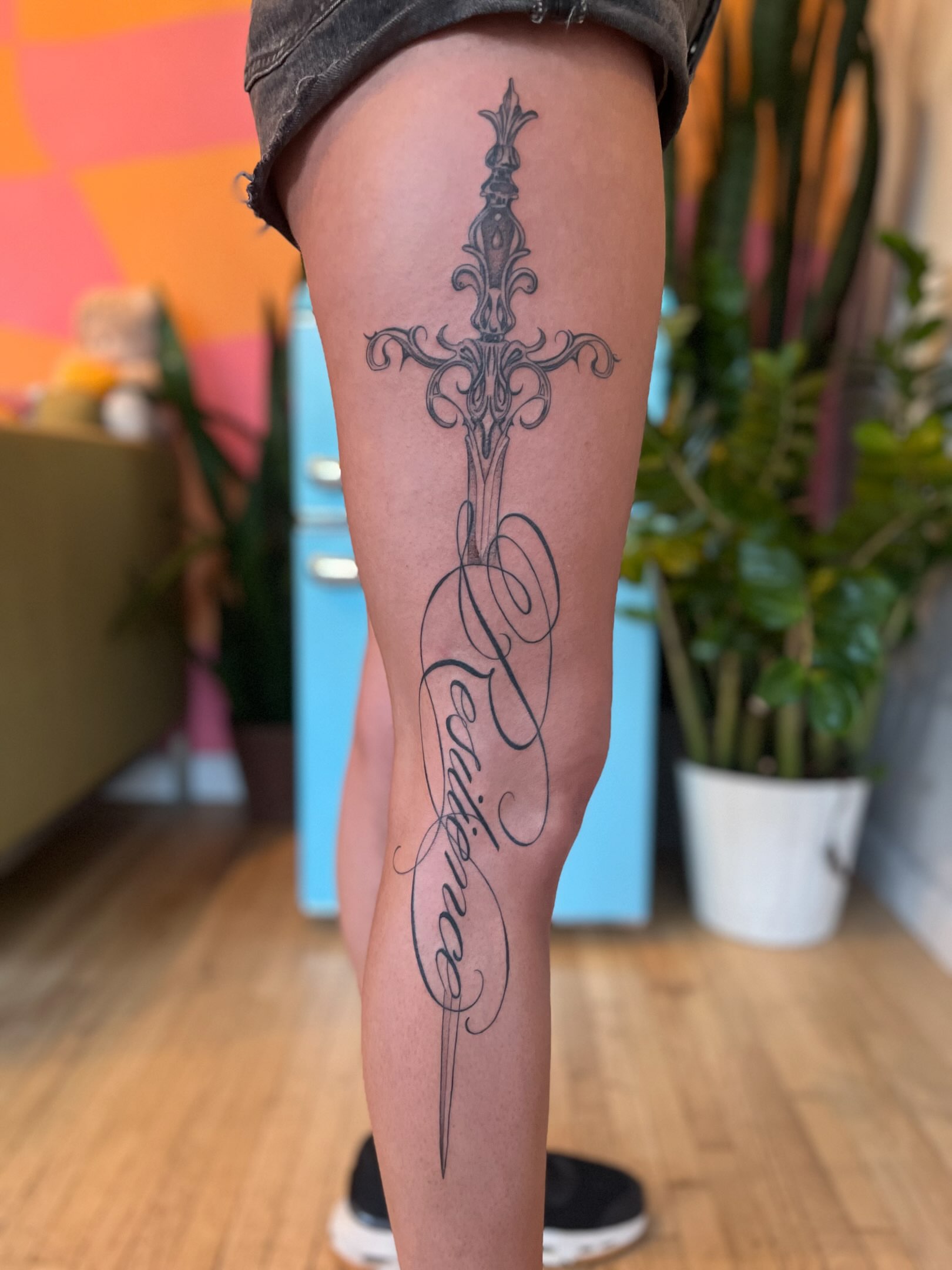 Sword ornamental tattoo on the thigh by 🌼DaisyDaiz🕸️