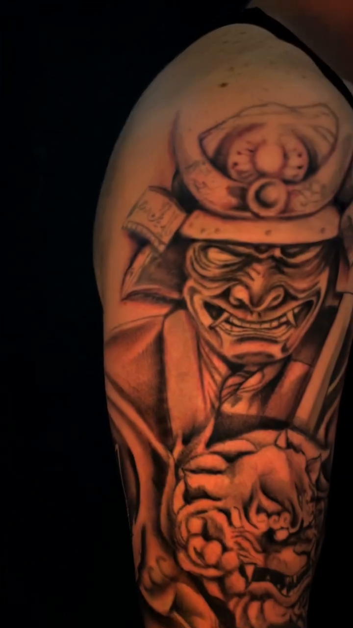 Samurai mask and demon japanese irezumi tattoo by Cultura