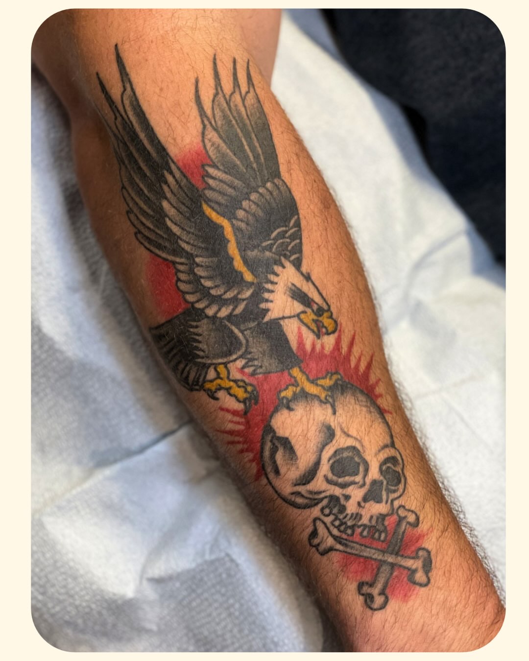 Eagle and skull American traditional tattoo on the forearm by 𝐒𝐚𝐦𝐬𝐨𝐧𝐋𝐚𝐳𝐚𝐫𝐭𝐞