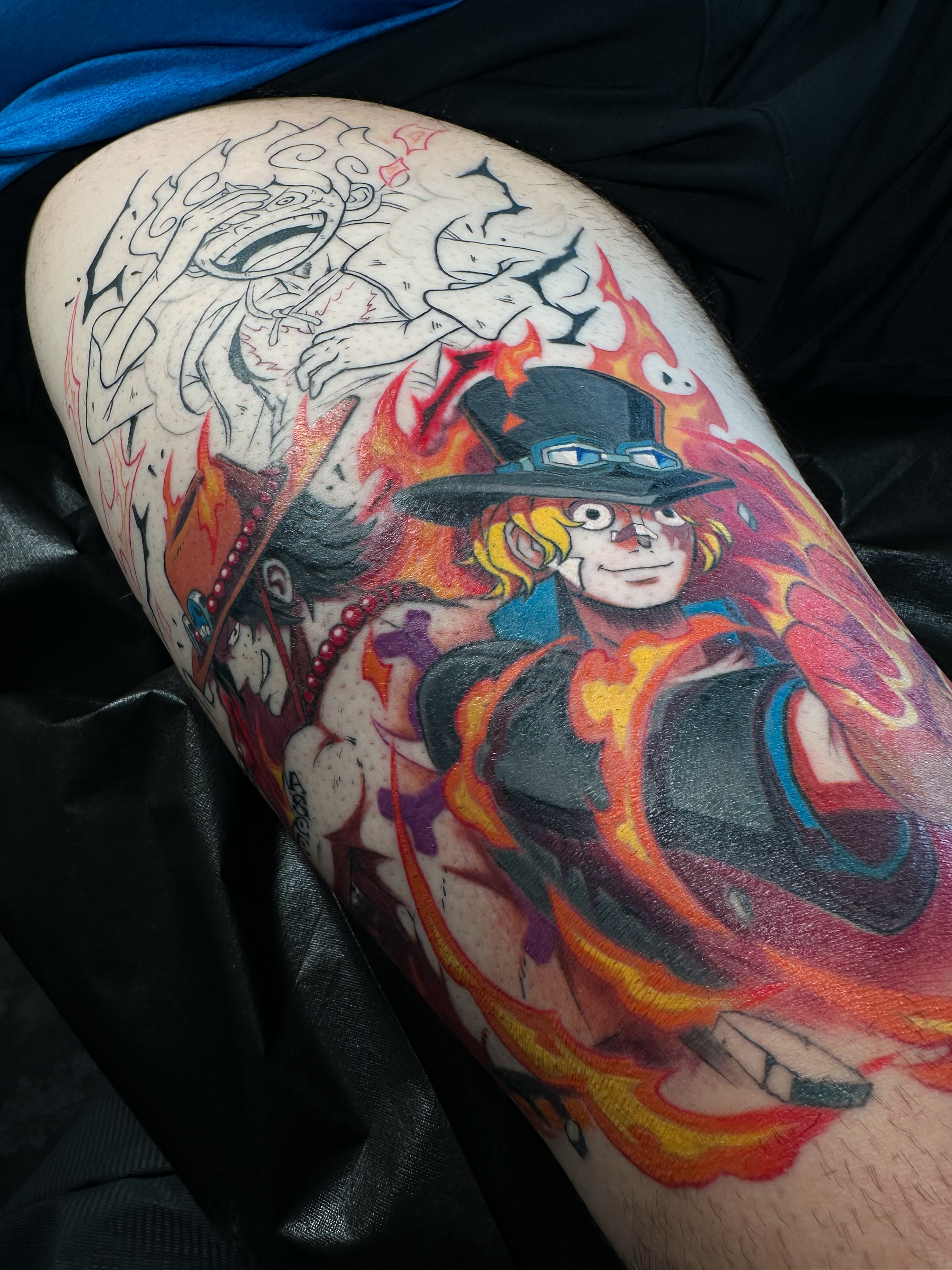 Anime characters anime tattoo on the thigh by Jesús Blones - Tattoo Artist, Norwalk, Connecticut