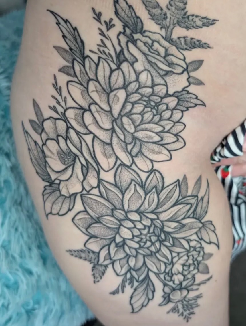 Tattoo by @girlypoptattoos — dotwork, black_and_grey