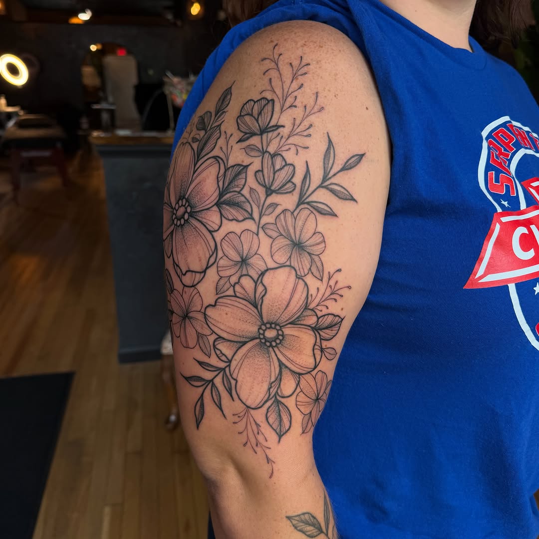 Tattoo by @allisonirvintattoo — fine_line, black_and_grey
