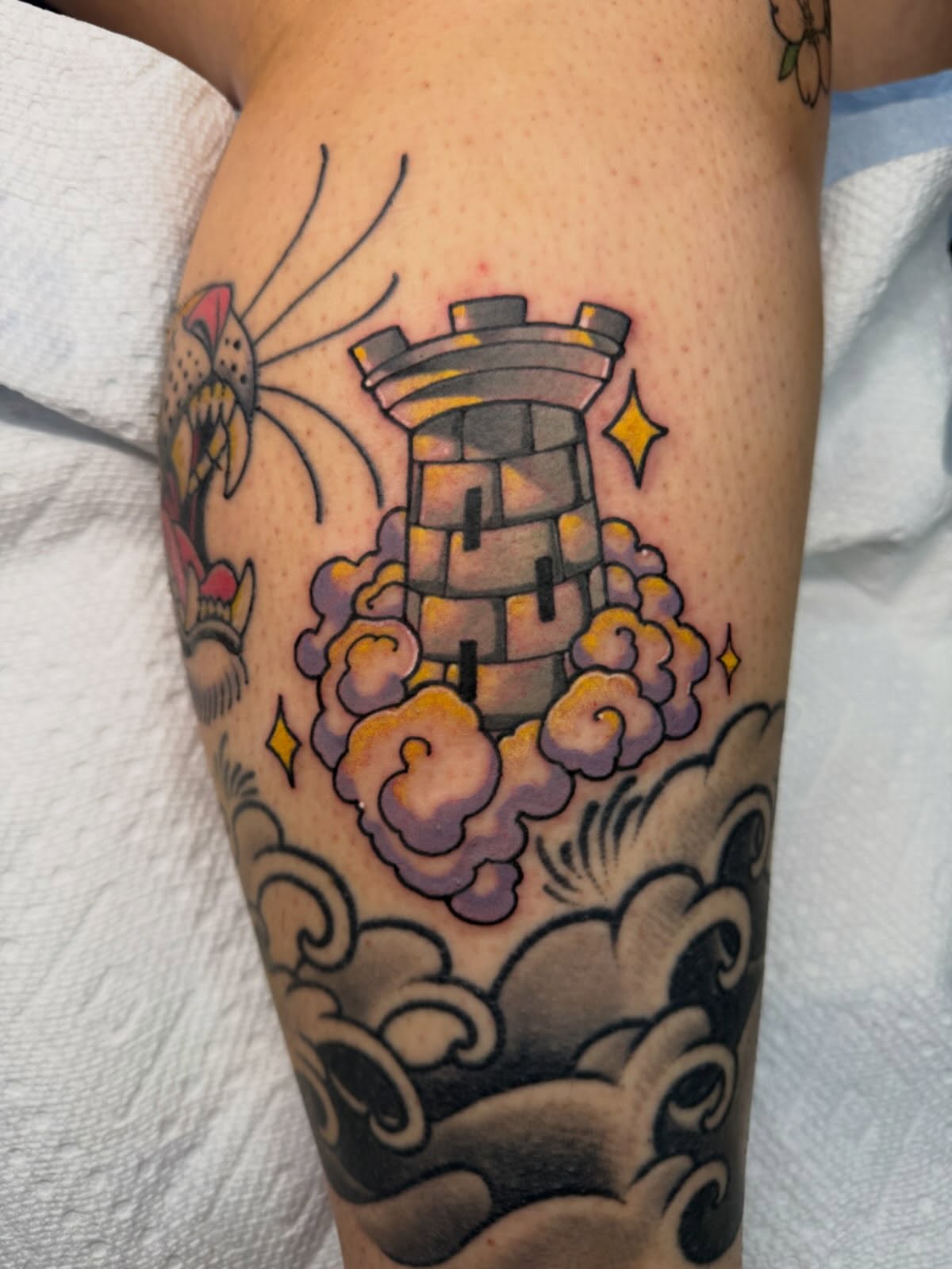 Castle in clouds American traditional tattoo on the forearm by 🦋ｊｅｓｓｉｃａ  f  o  x🦋, Nashville, Tennessee