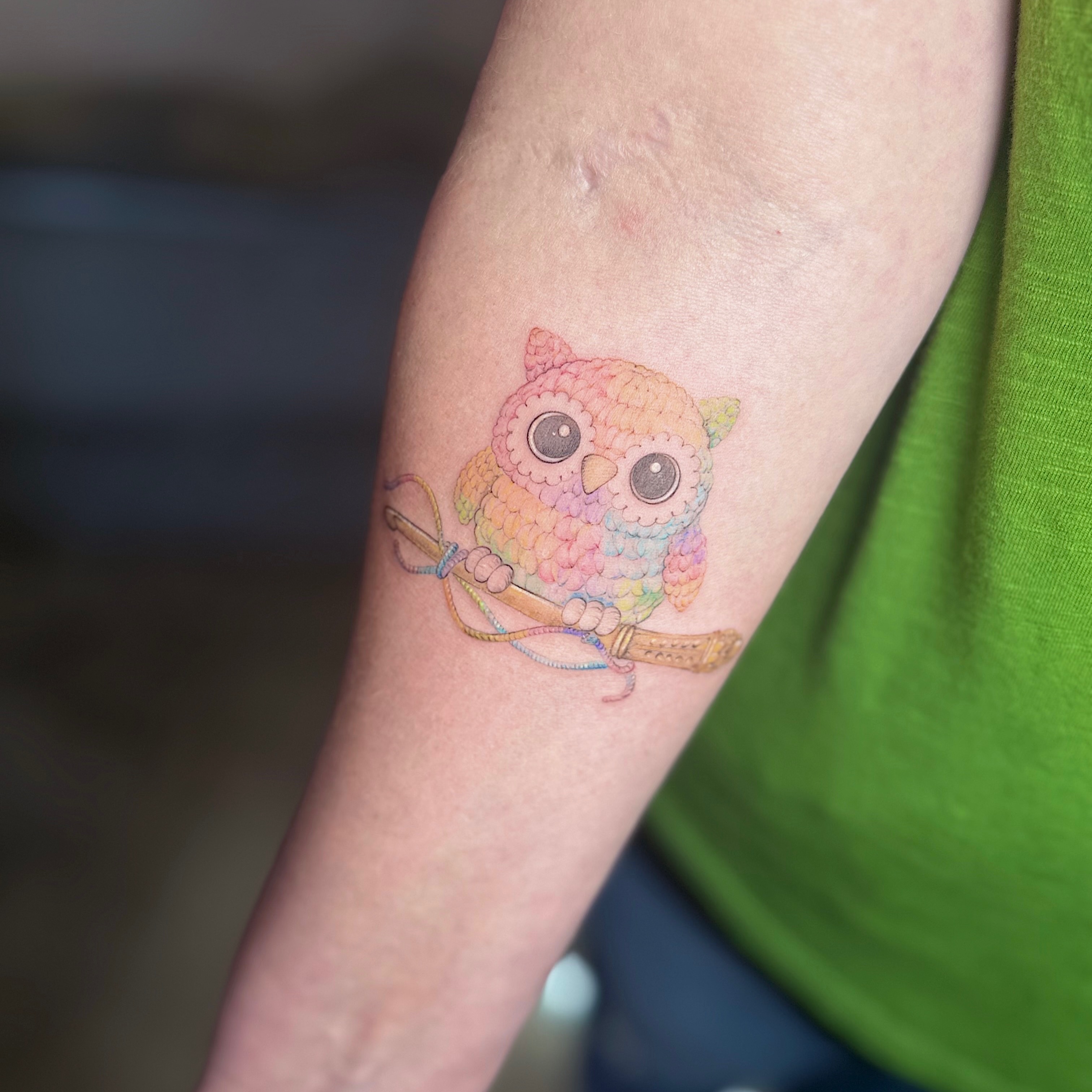 Owl dotwork tattoo on the forearm by INK with Christian, Mineral Wells, Texas