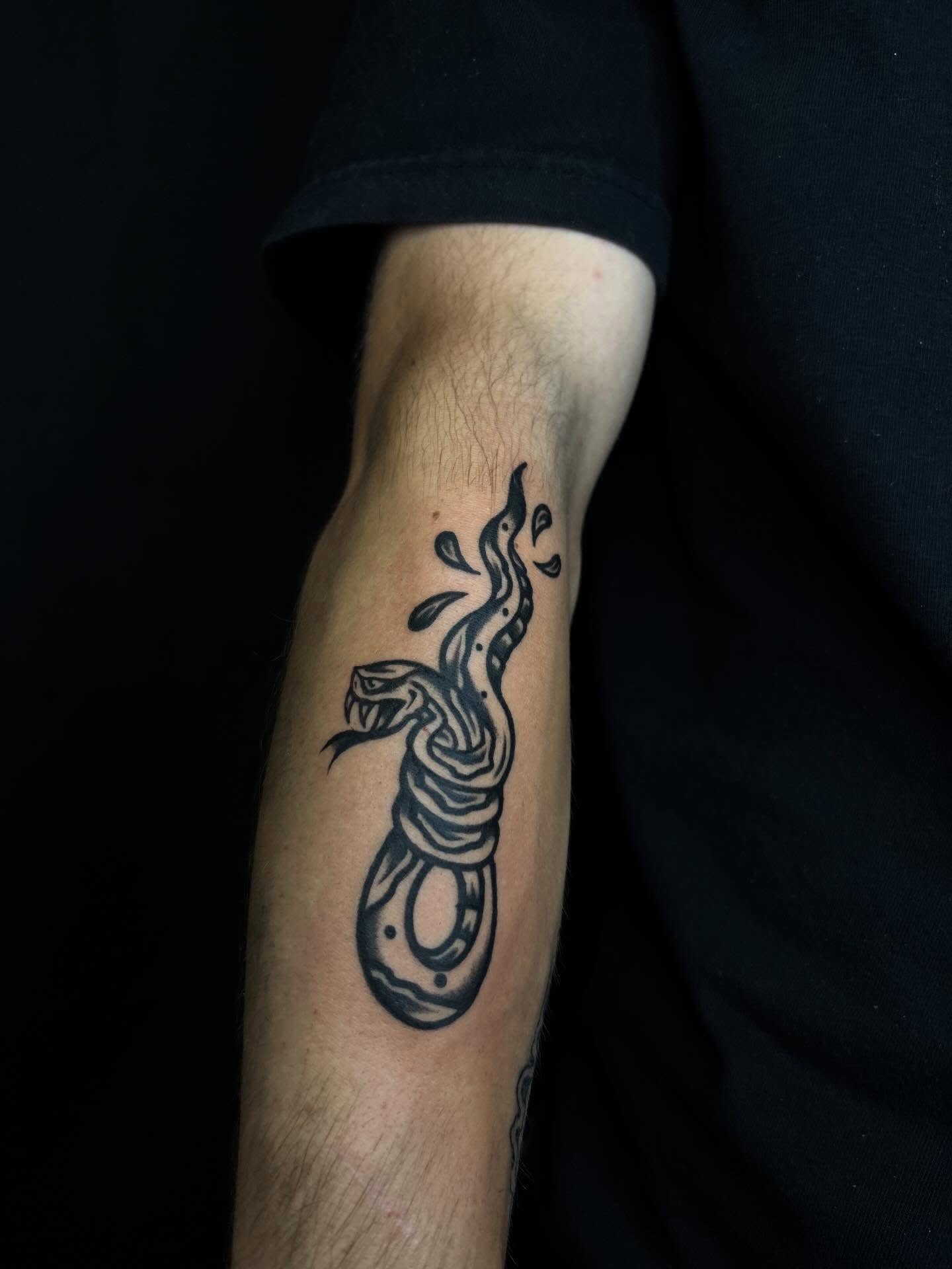 Snake black and grey tattoo on the forearm by Pres!