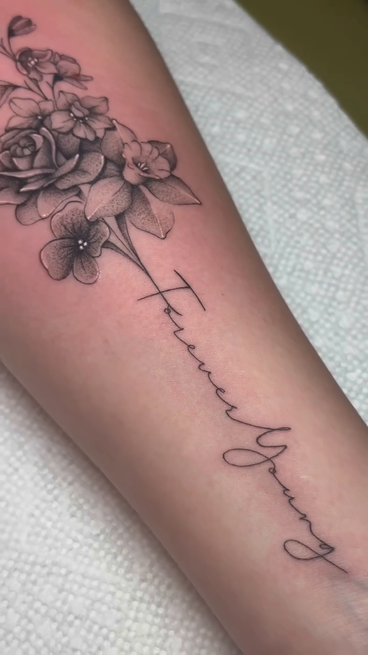 Tattoo by @inkygremlin — fine_line, lettering_script