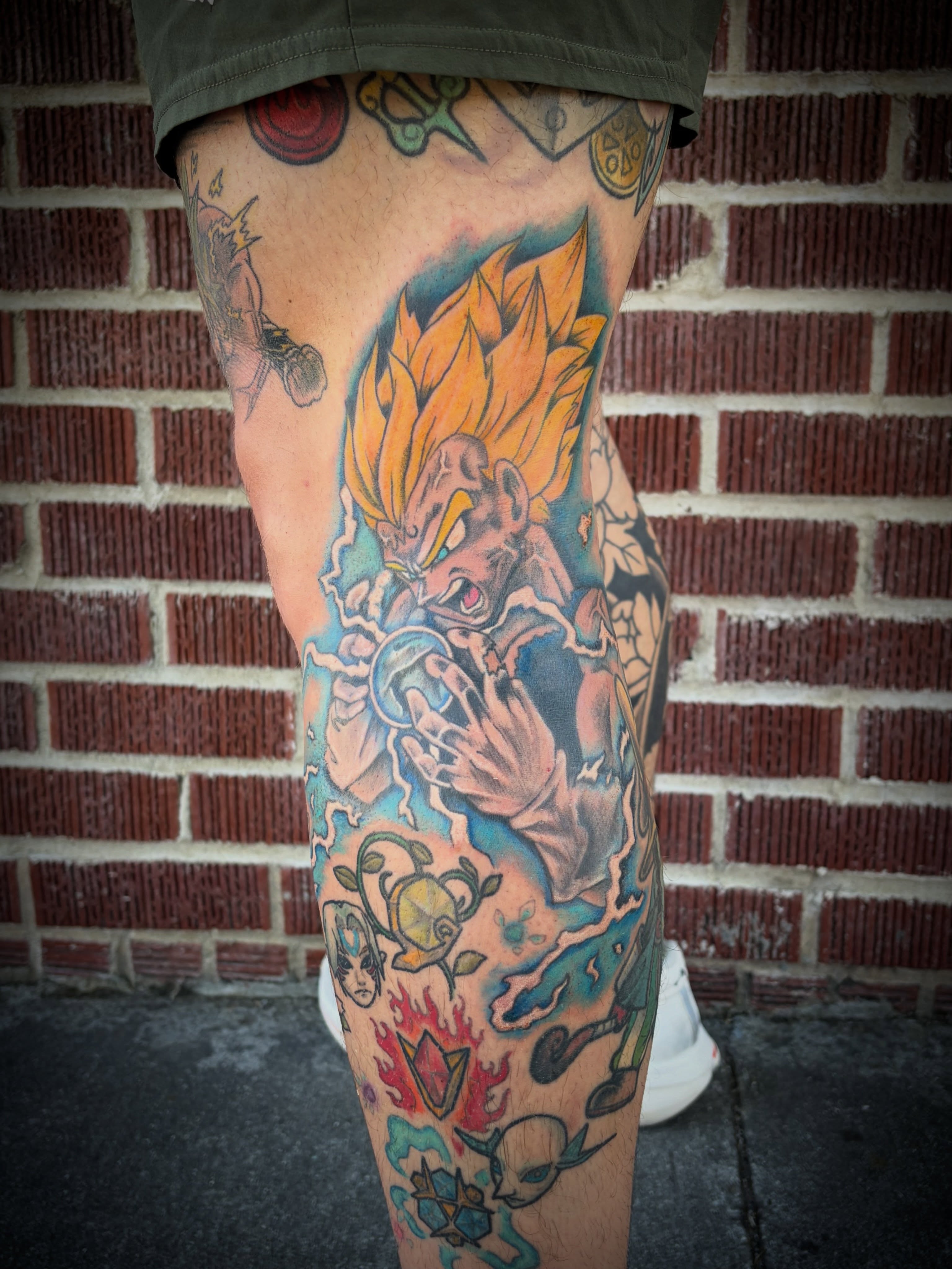 Dragon ball z character anime tattoo on the thigh by Laura