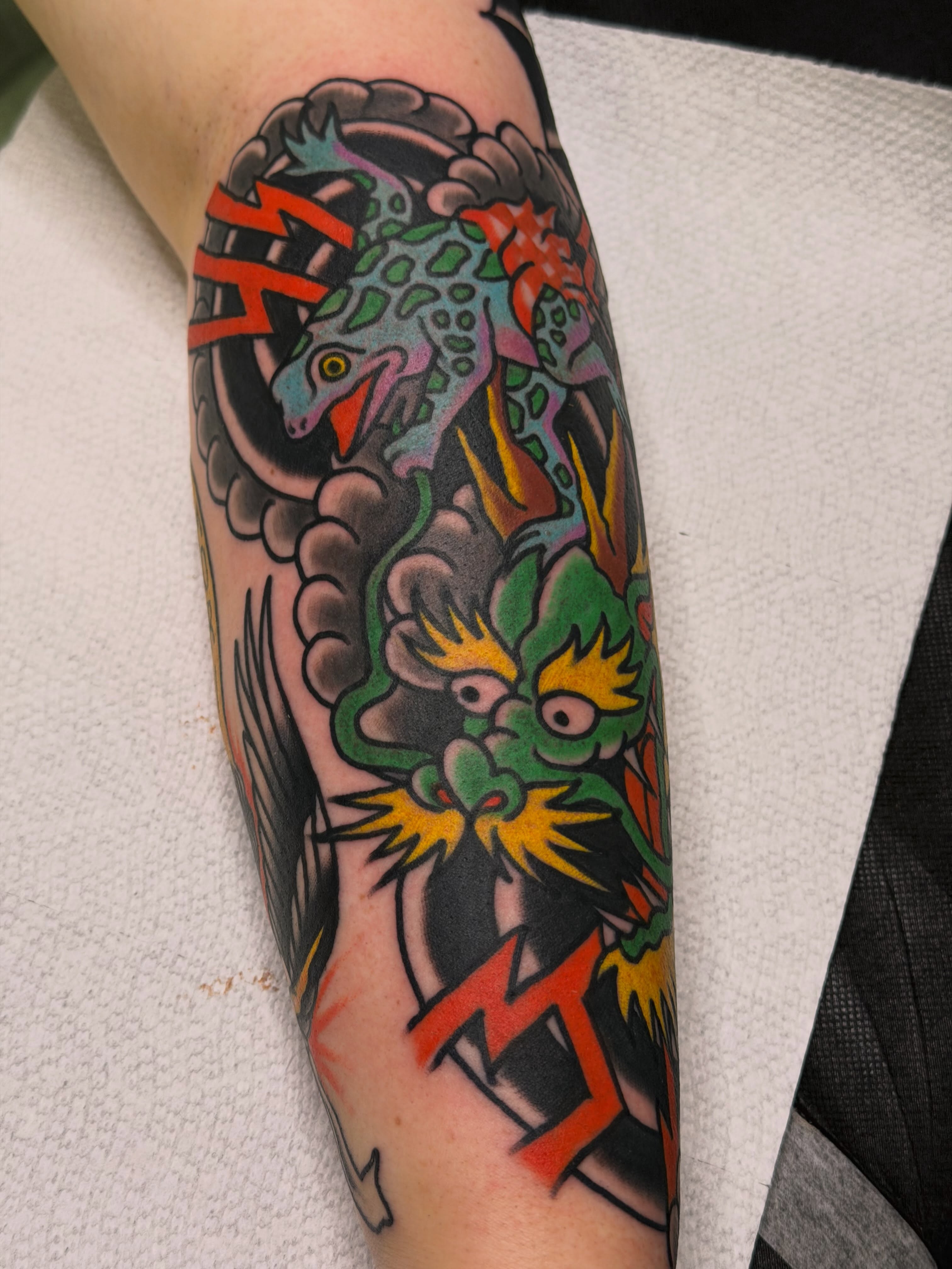 Japanese dragon japanese irezumi tattoo on the forearm by Steve Pearson