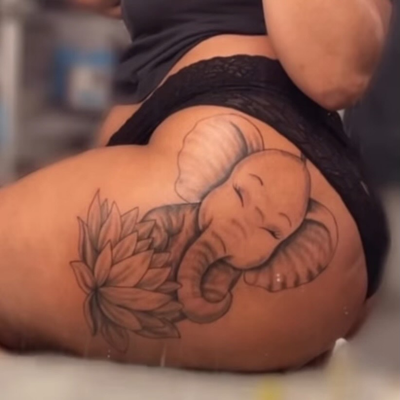 Sleeping baby realism tattoo on the thigh by Inkby_larry