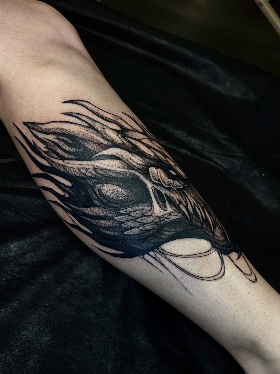 Tattoo by @haileypaetztattoos — black_and_grey, dark_realism