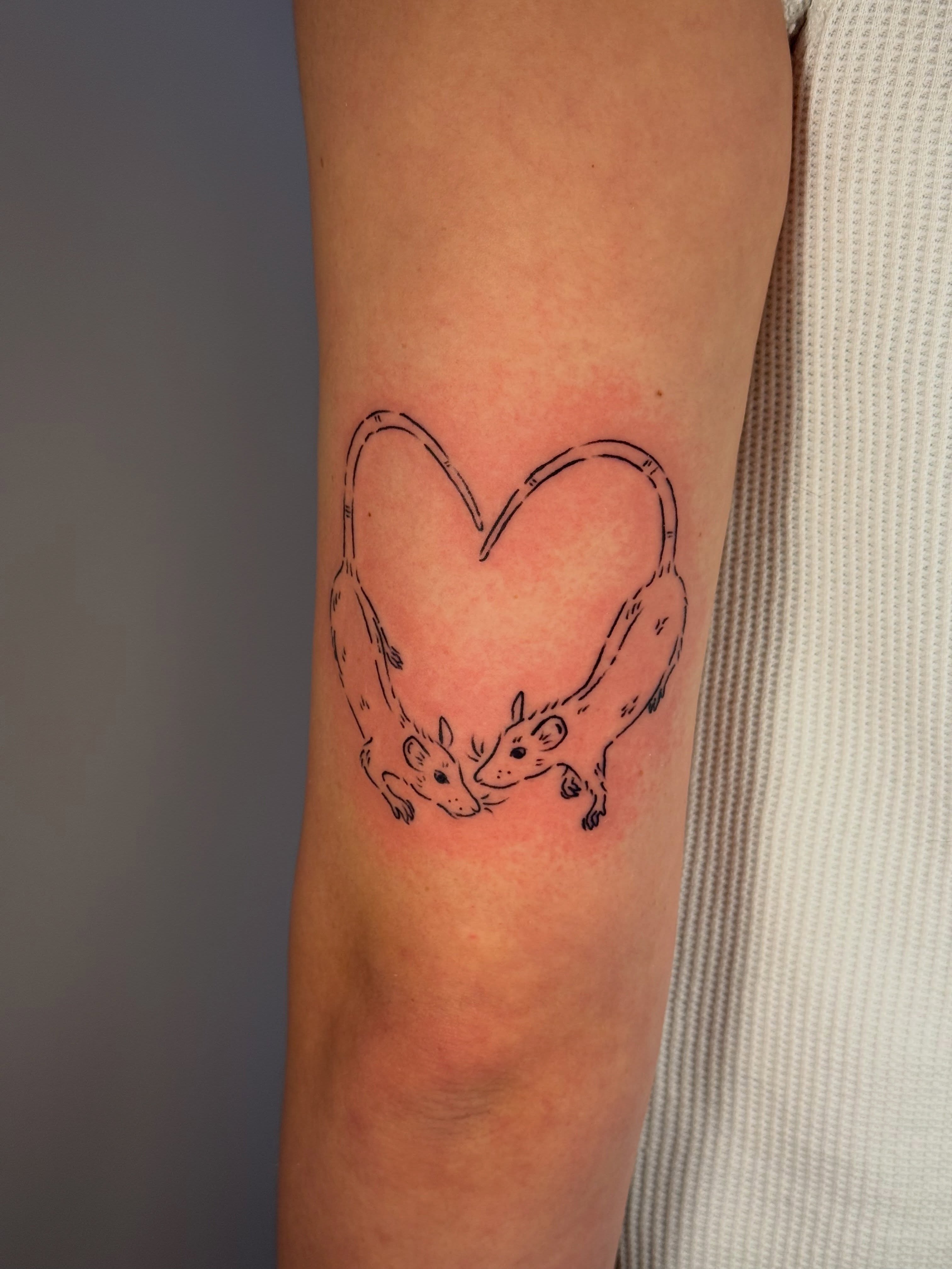 Heart with two dogs minimalist tattoo on the forearm by ‧₊˚✿ chem