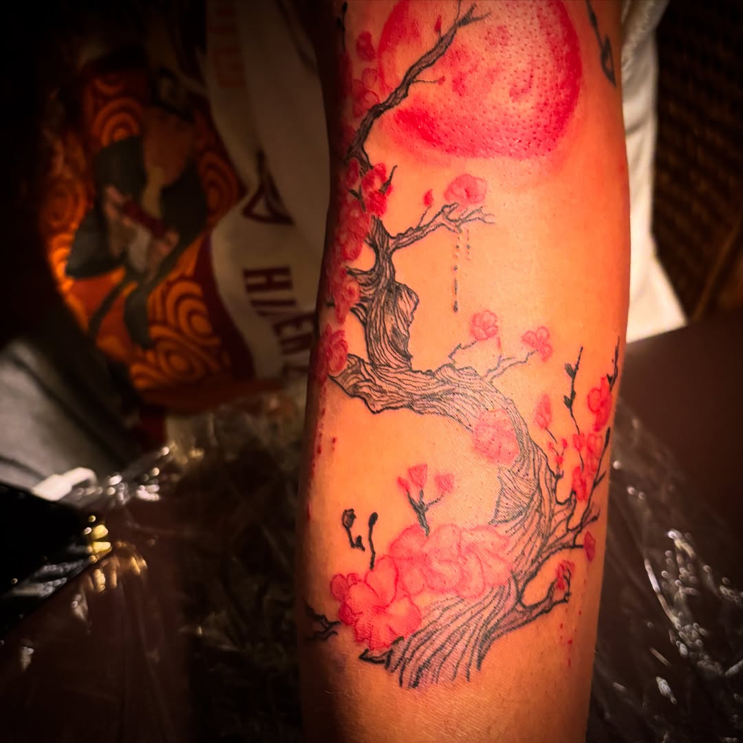 Cherry blossom tree dotwork tattoo on the forearm by Tessahwessah 🧞‍♀️