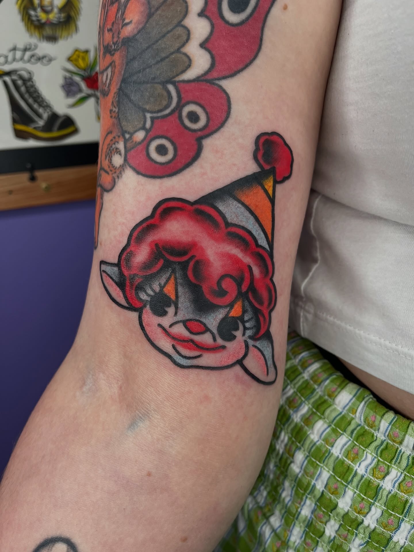 Clown American traditional tattoo on the forearm by Autumn**🍓NOW BOOKING