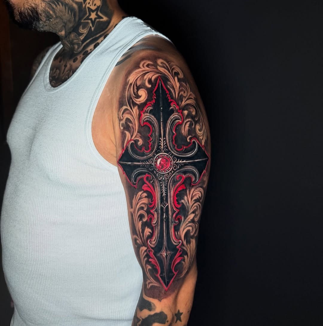 Tattoo by @tiptopartist — black_and_grey, ornamental