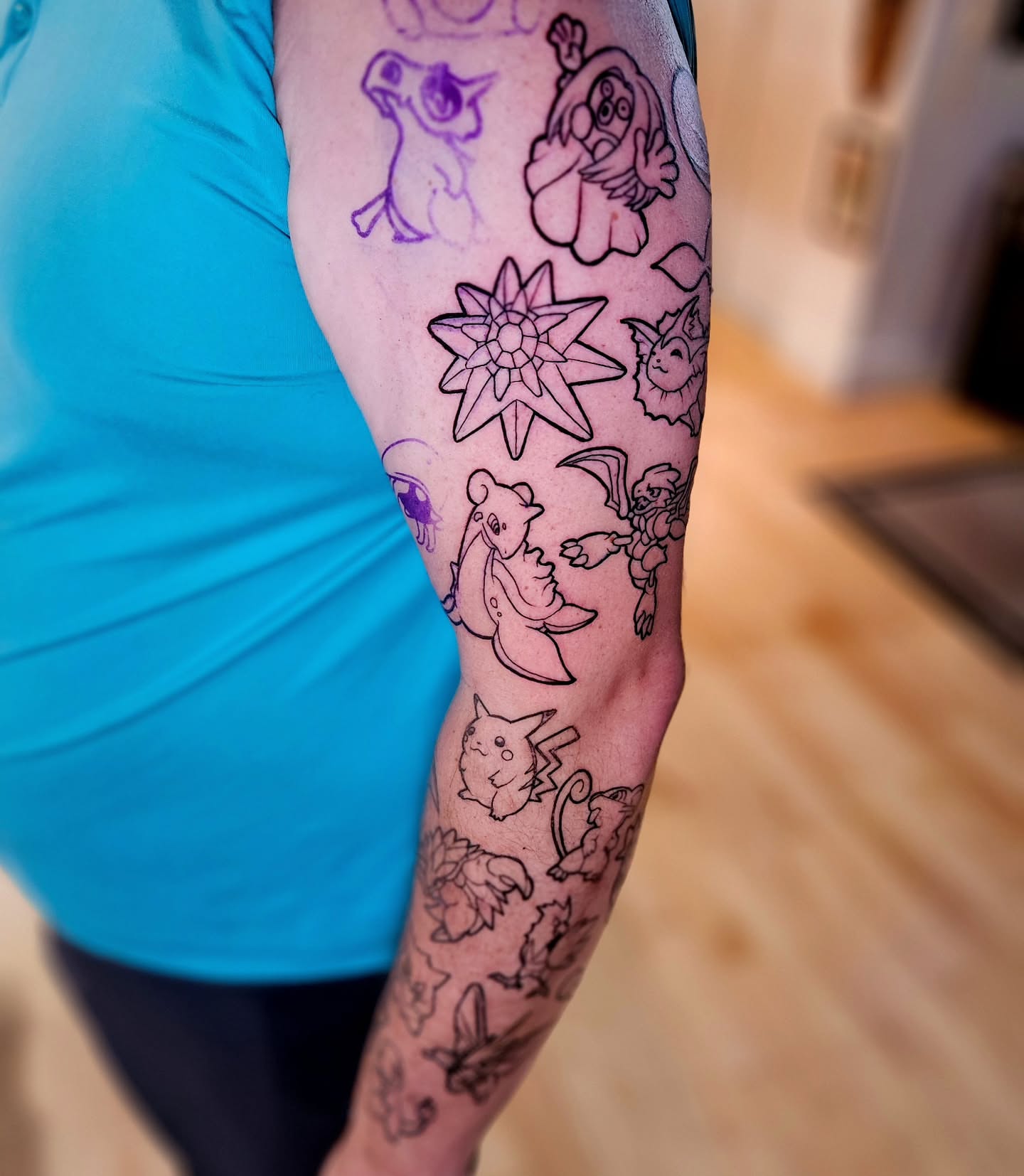 Pokemon characters new school tattoo on the forearm by Justin J-rust Smith
