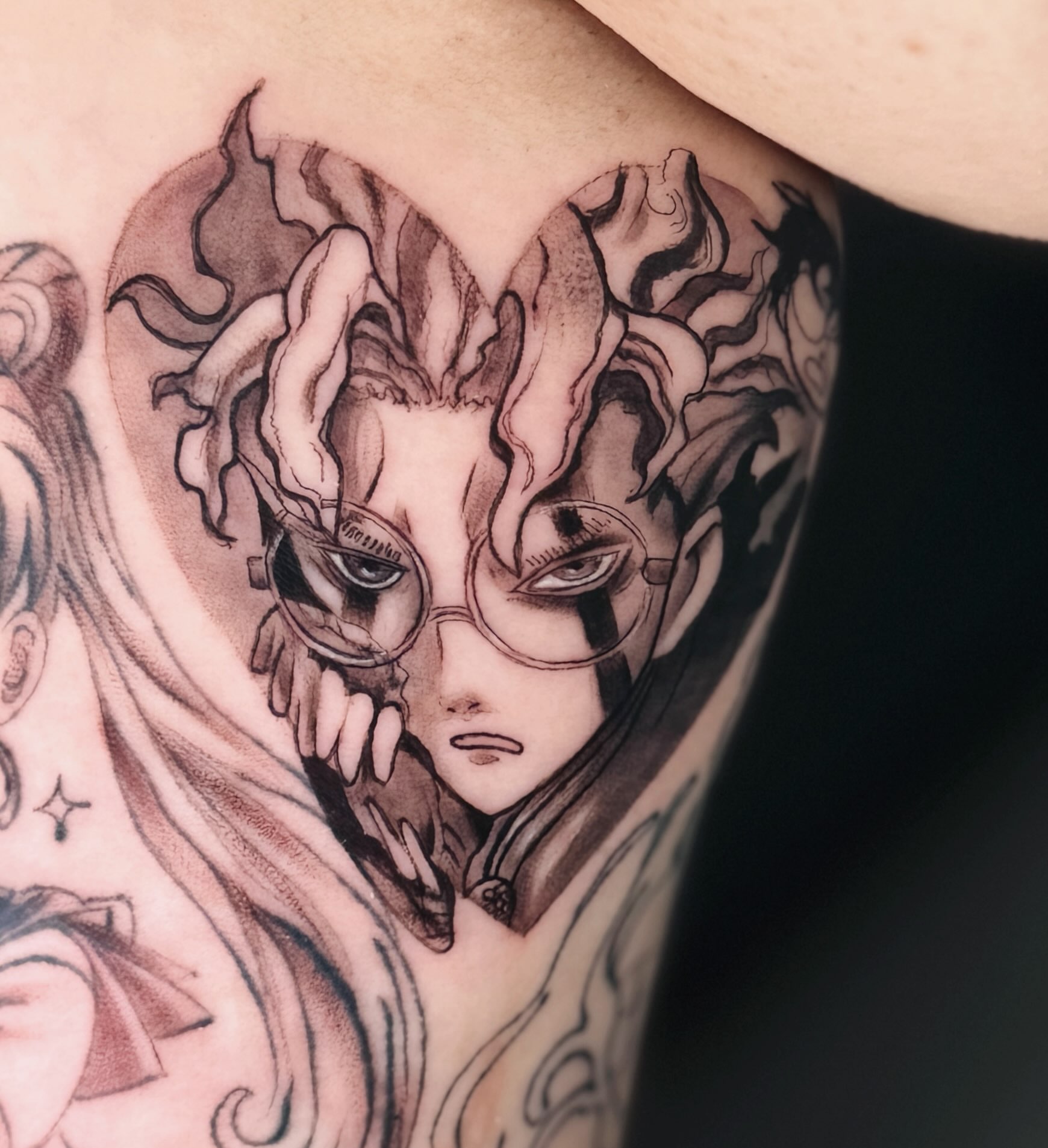 Tattoo by @thea_inklab — anime, black_and_grey