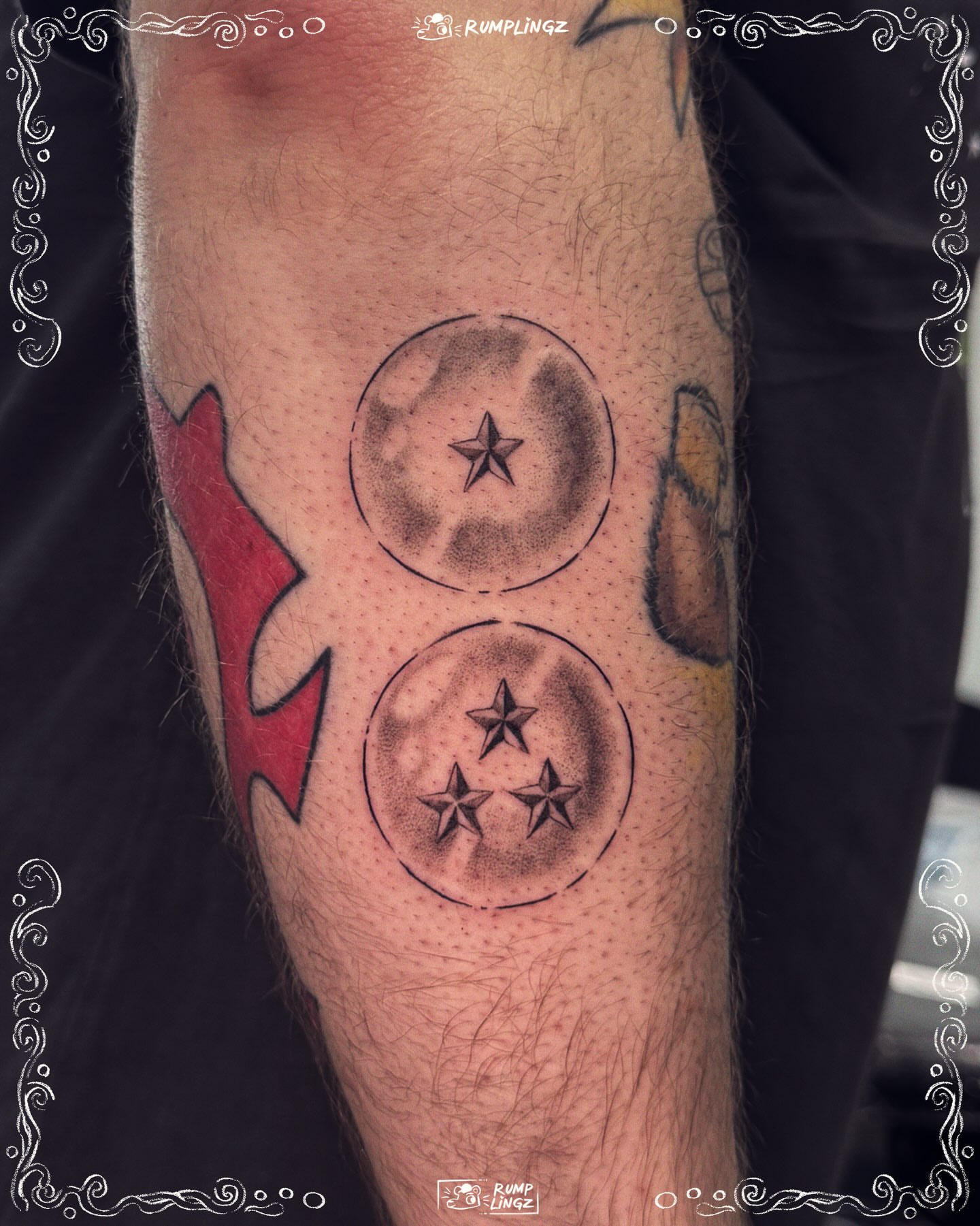 Stars within circles dotwork tattoo on the forearm by 💗Rin tattoos💗