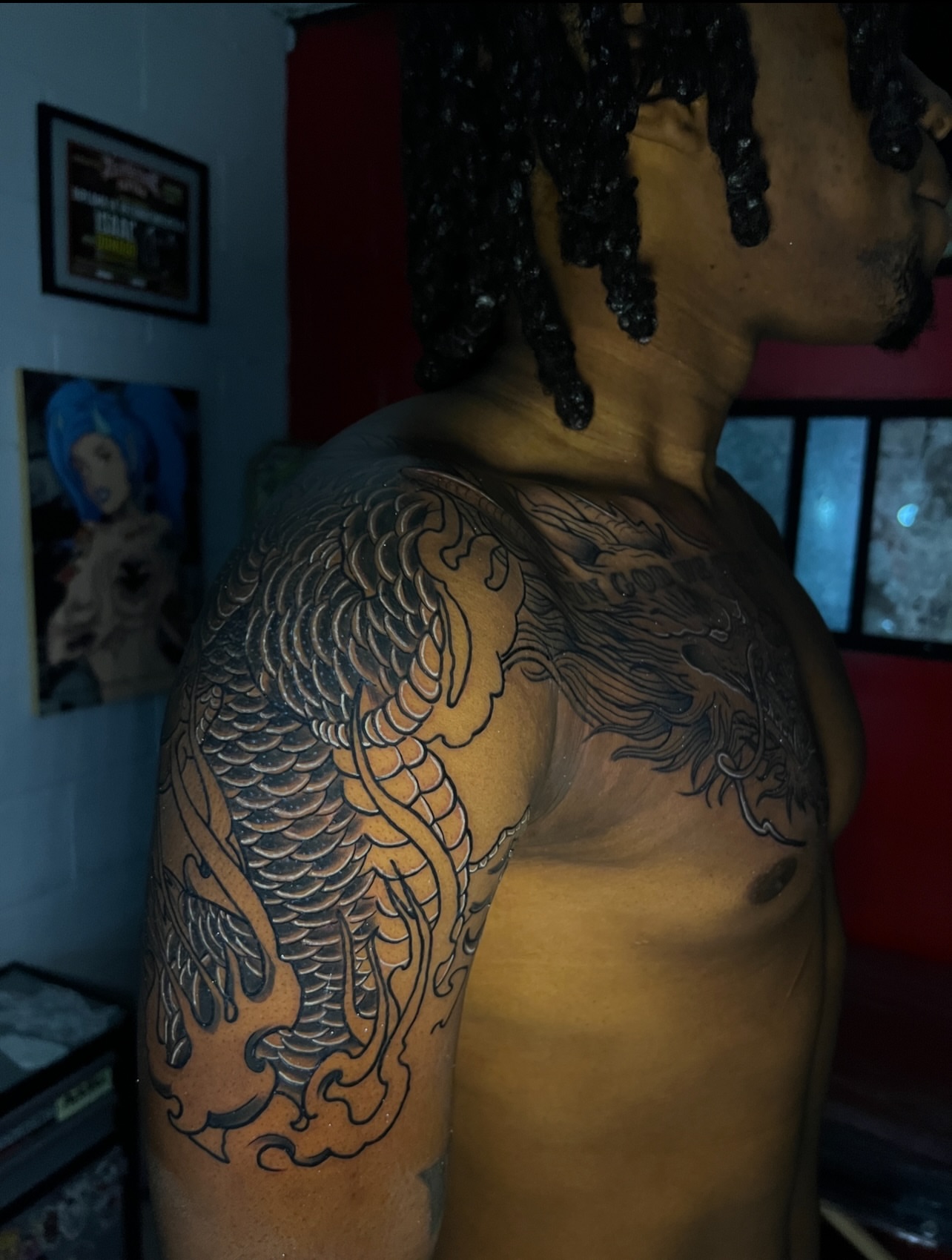 Dragon japanese irezumi tattoo on the shoulder by El Salvador Tattoo Artist