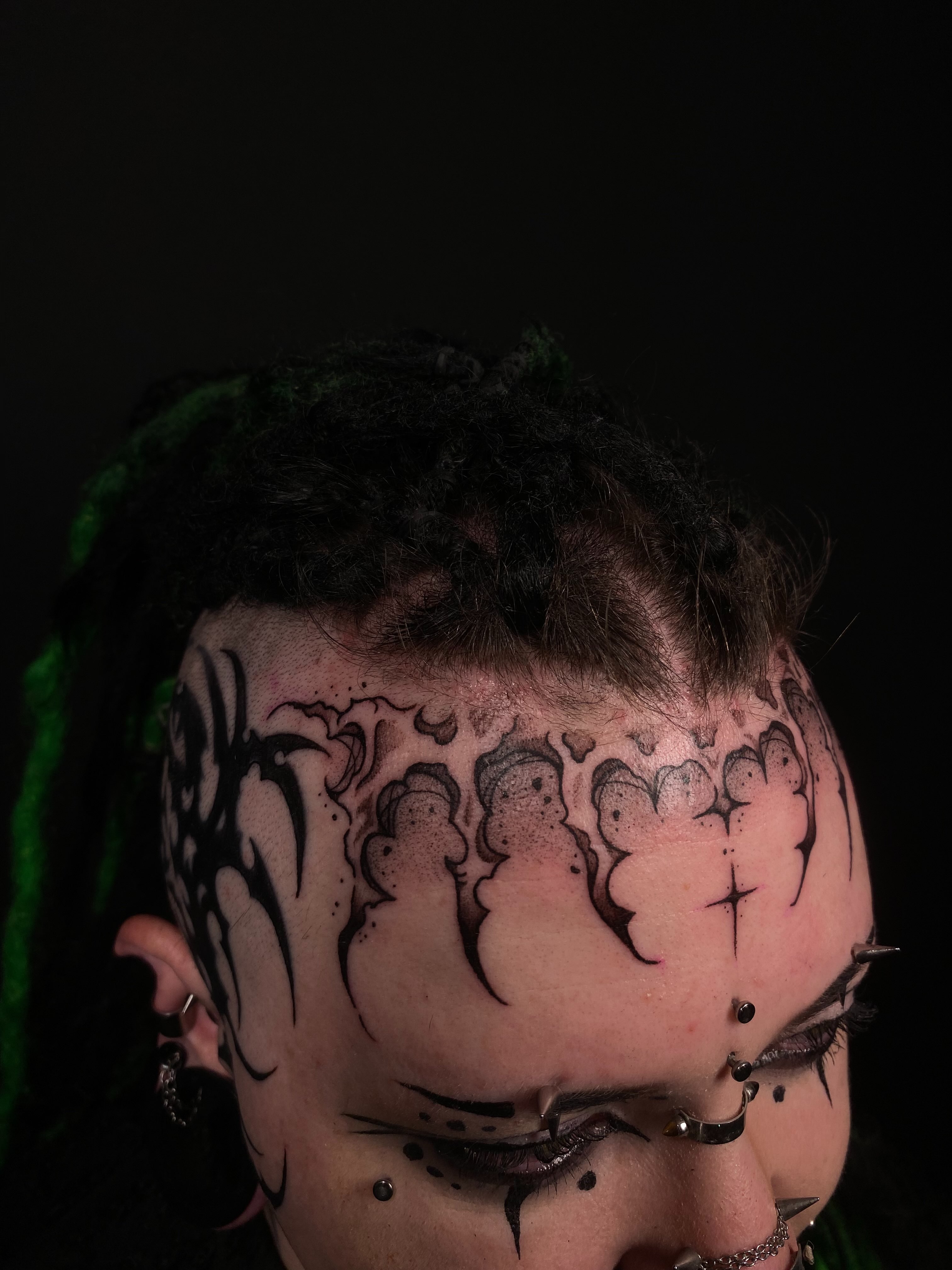Abstract cloud dotwork tattoo on the head by 𝕶𝖆𝖒 ~ 𝕿𝖆𝖙𝖙𝖔𝖔 𝕬𝖗𝖙𝖎𝖘𝖙