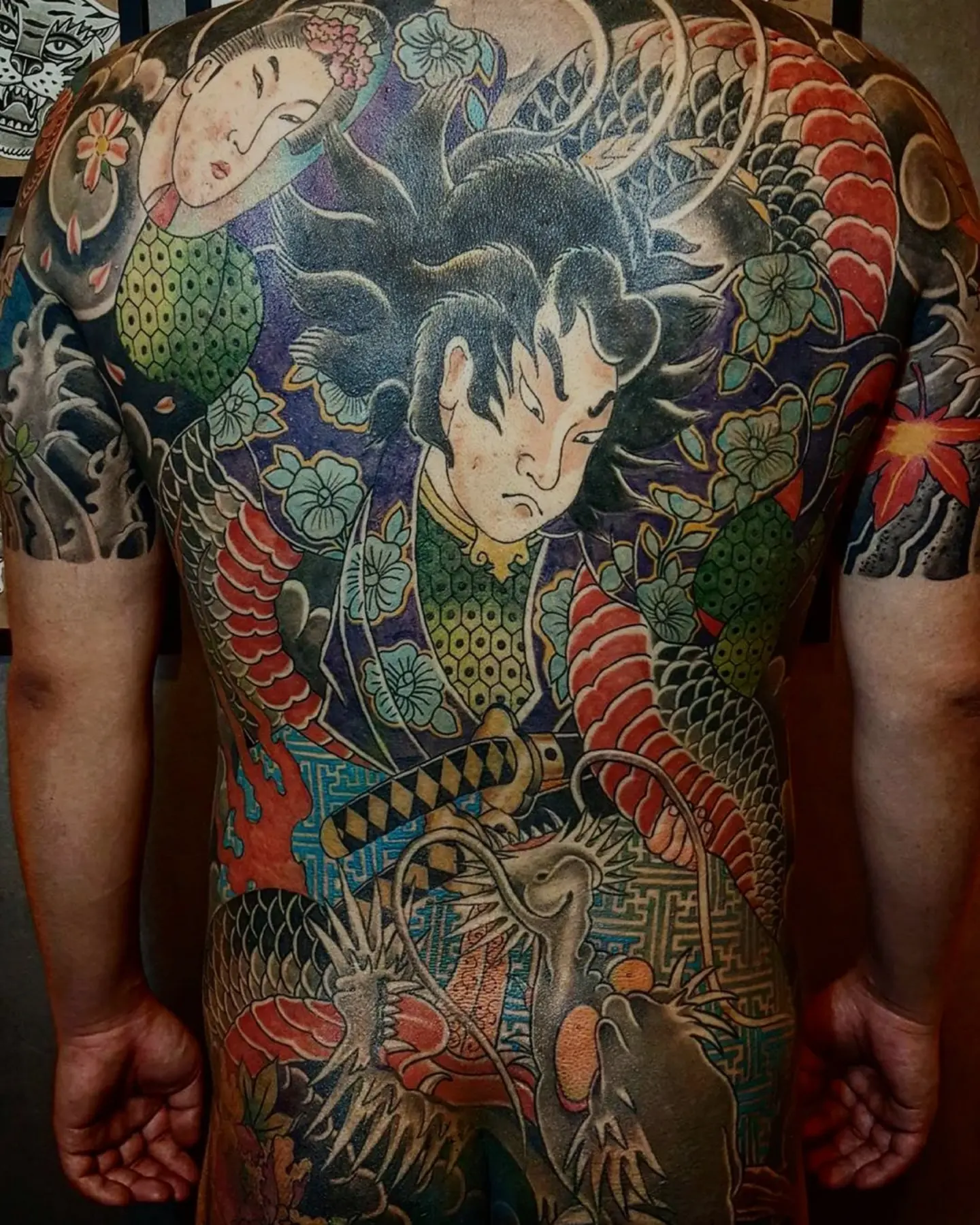 Geisha and samurai japanese irezumi tattoo on the torso by zamix_traditional, San Francisco, California