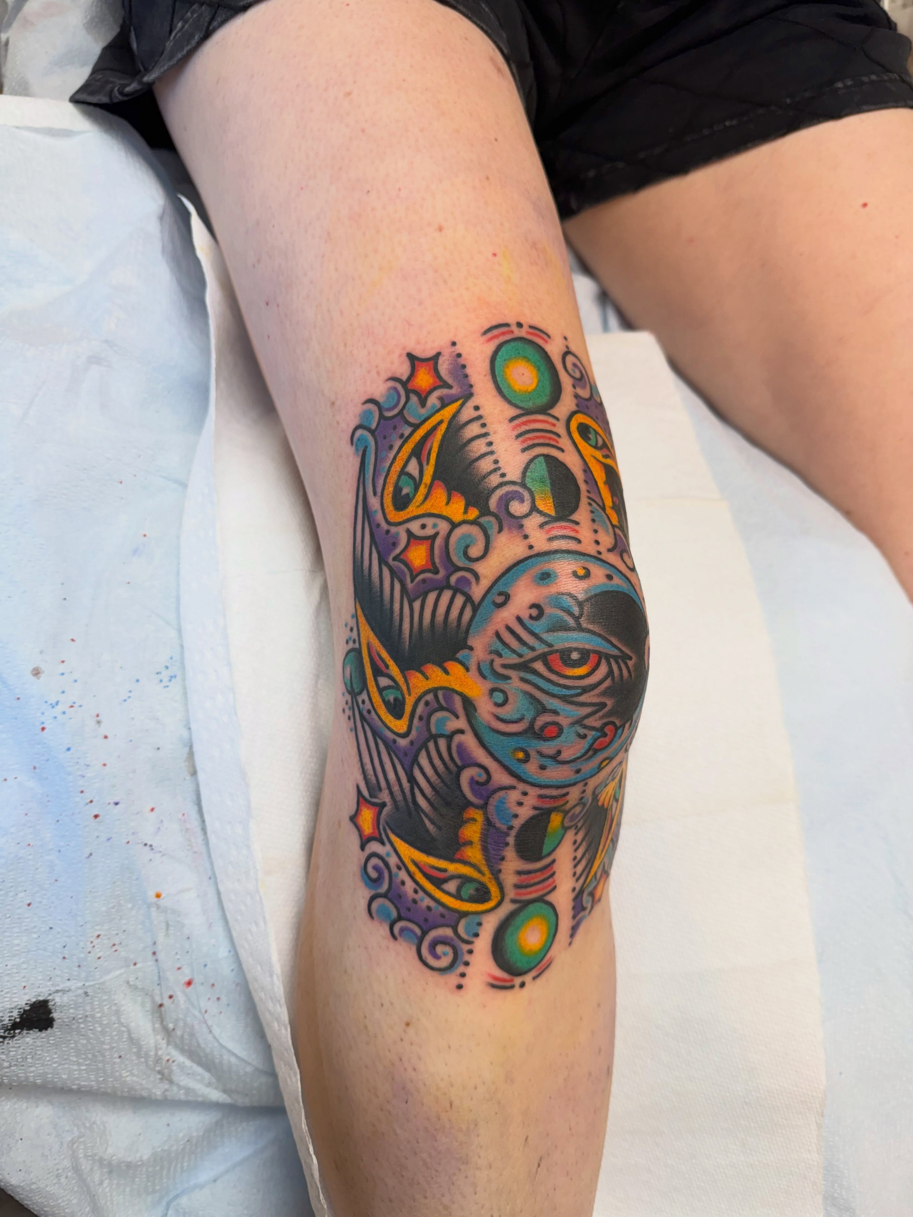 Abstract face dotwork tattoo on the forearm by Matt Paw