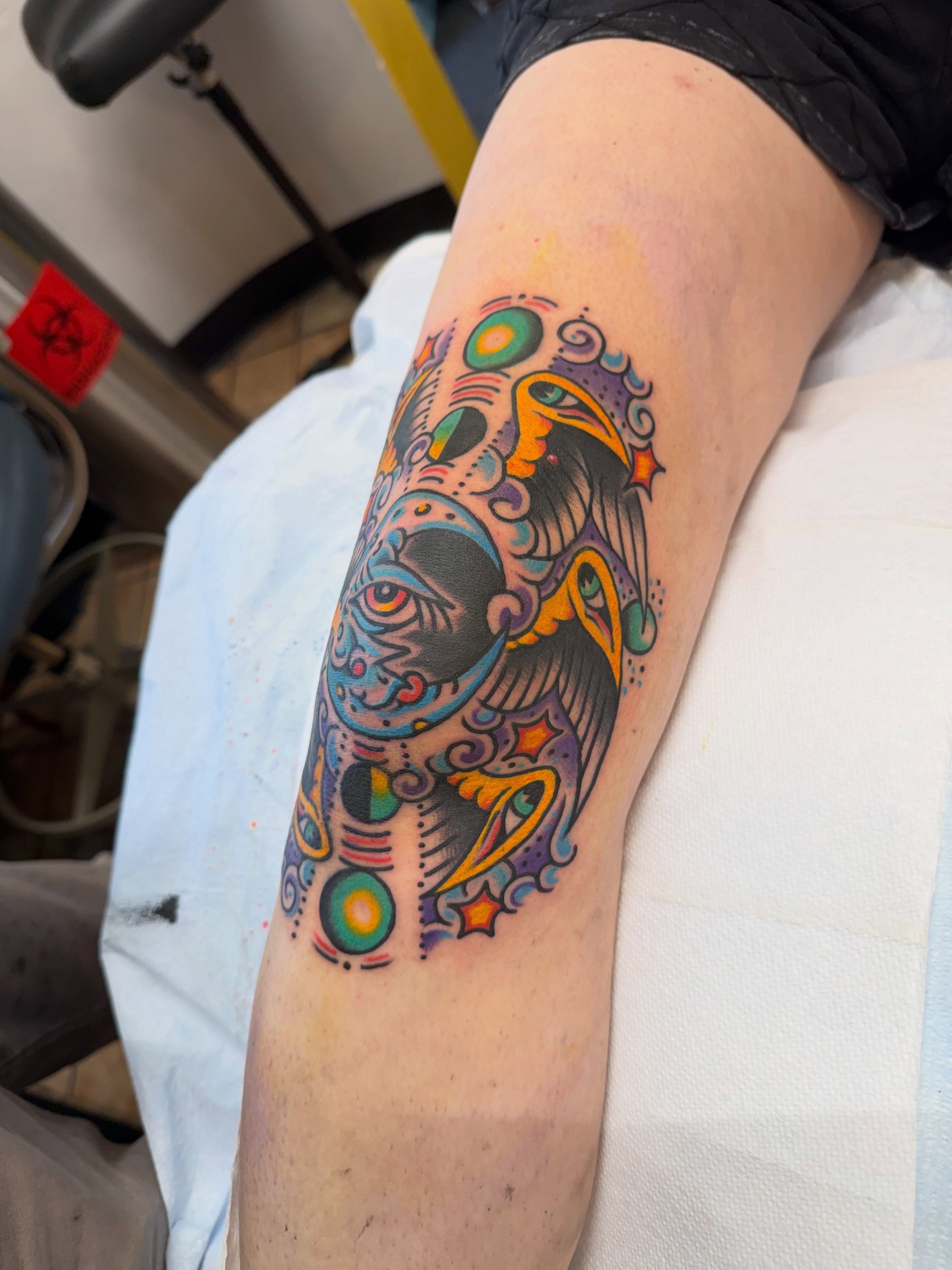 Abstract face new school tattoo on the forearm by Matt Paw