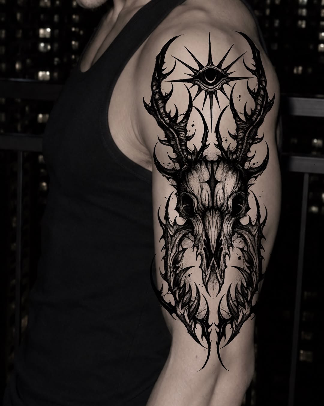 Tattoo by @kim9ang — blackwork, dark_realism