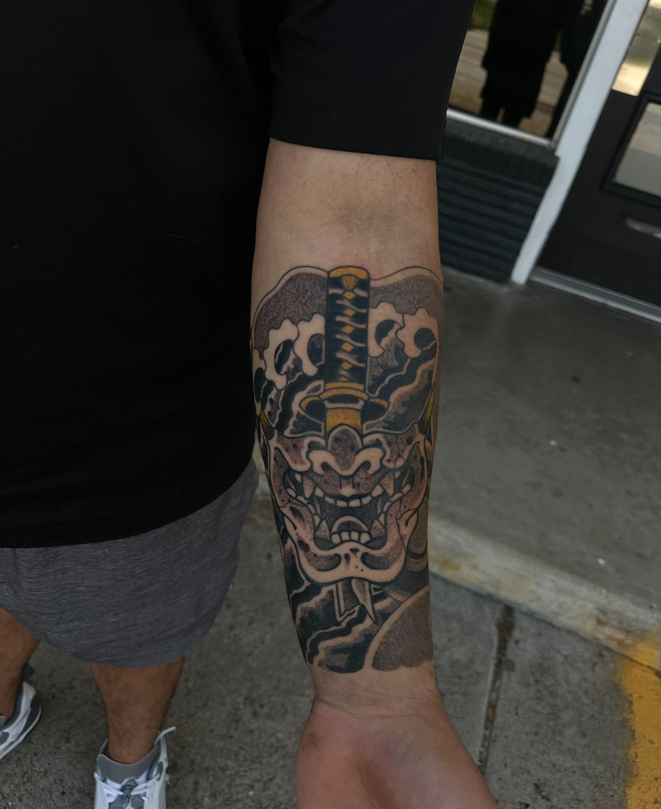 Skull japanese irezumi tattoo on the forearm by Logan Perry