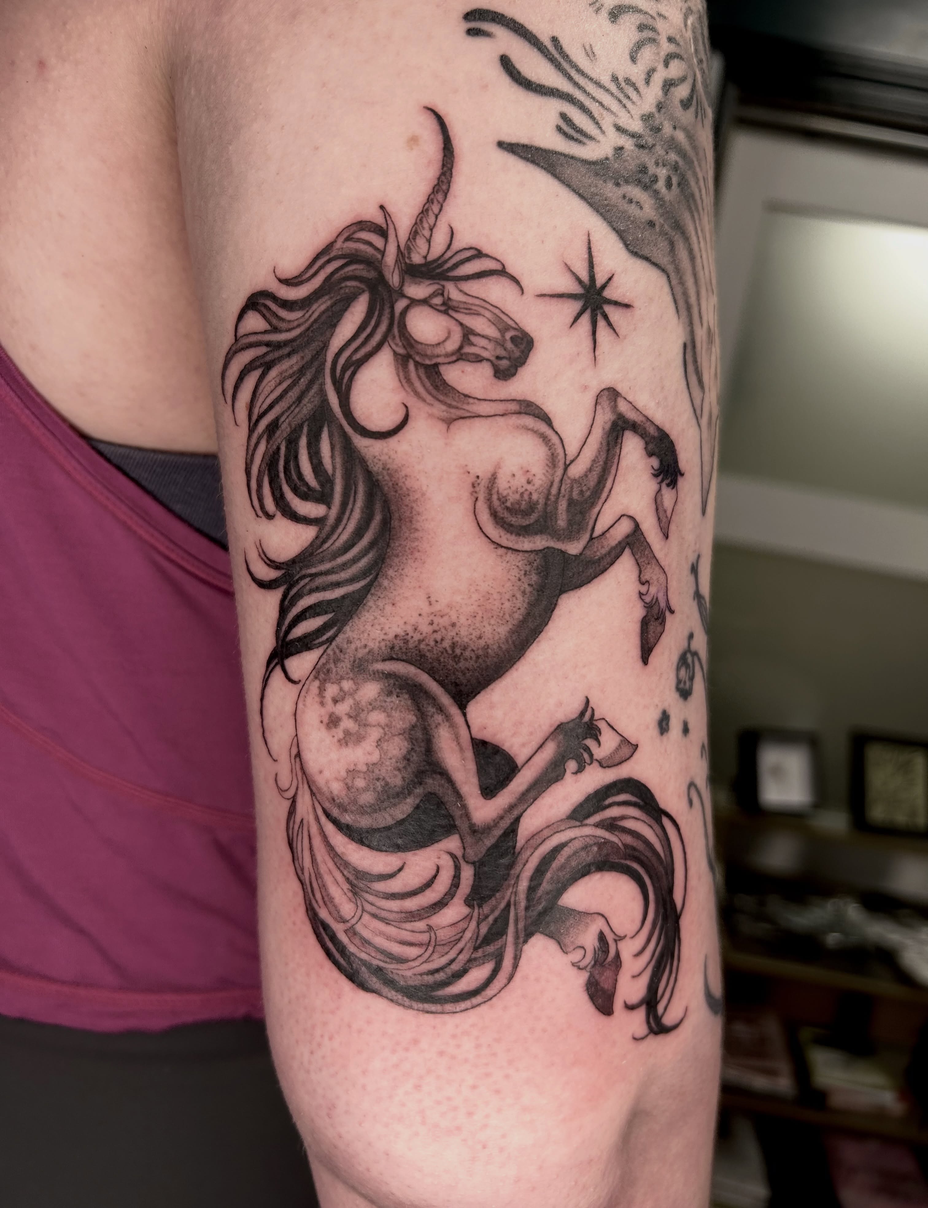 Tattoo by @thecursedmagus — black_and_grey