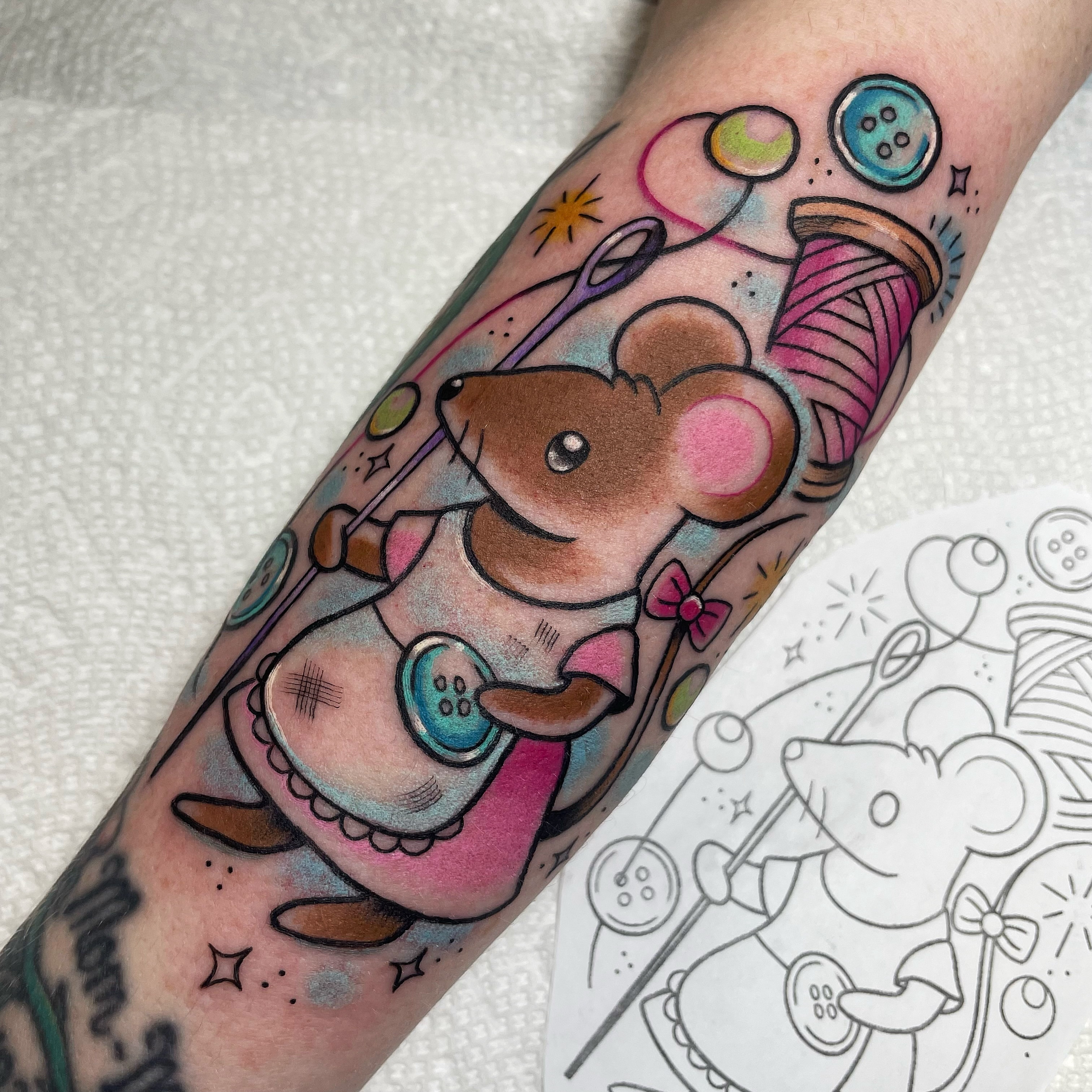 Mouse American traditional tattoo on the forearm by vic