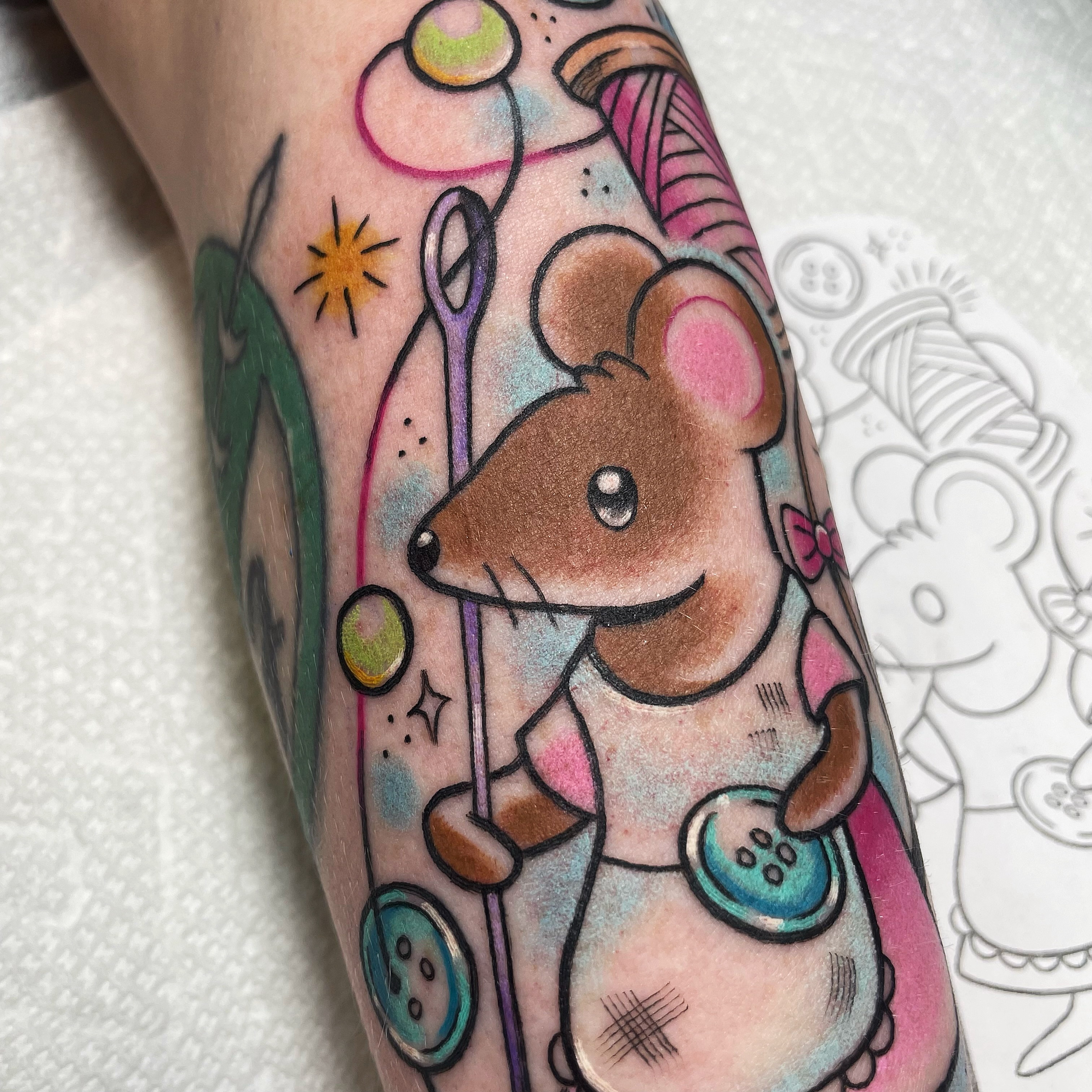 Mouse new school tattoo on the forearm by vic